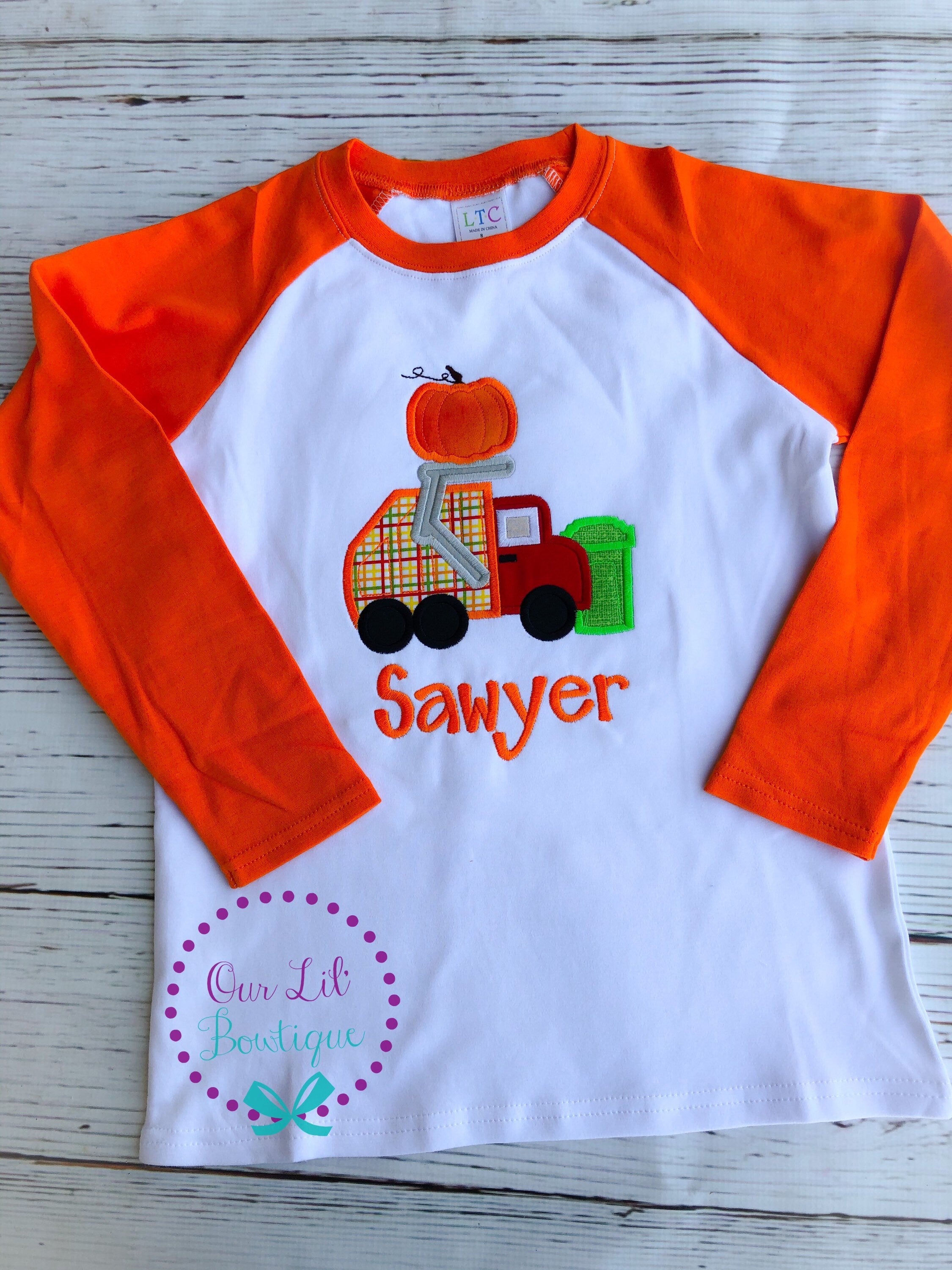 Personalized Pumpkin Truck Raglan Shirt - Thanksgiving Halloween