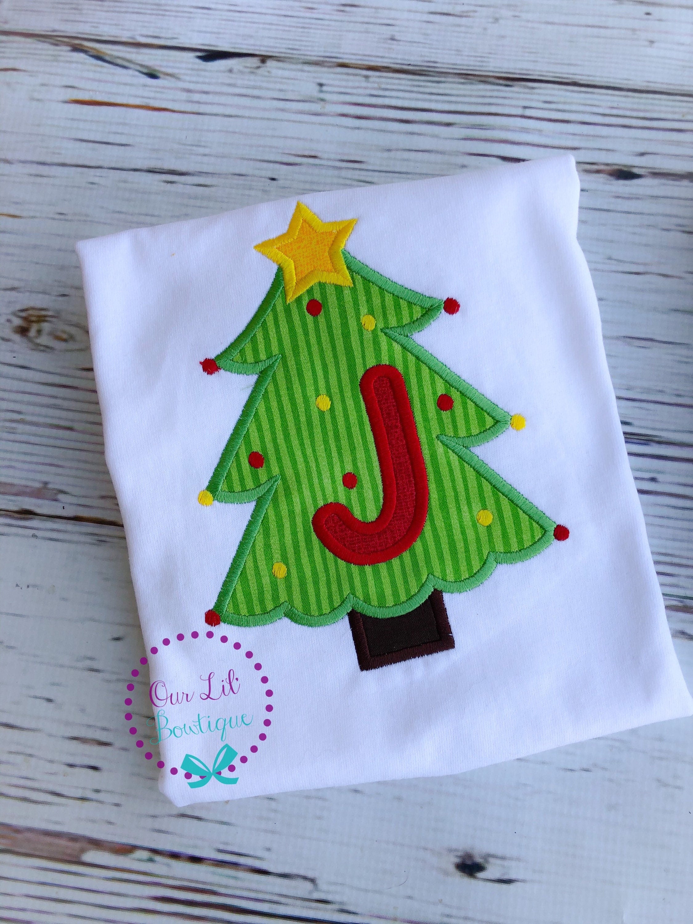 Personalized Christmas Tree Shirt: Applique Initial Tee