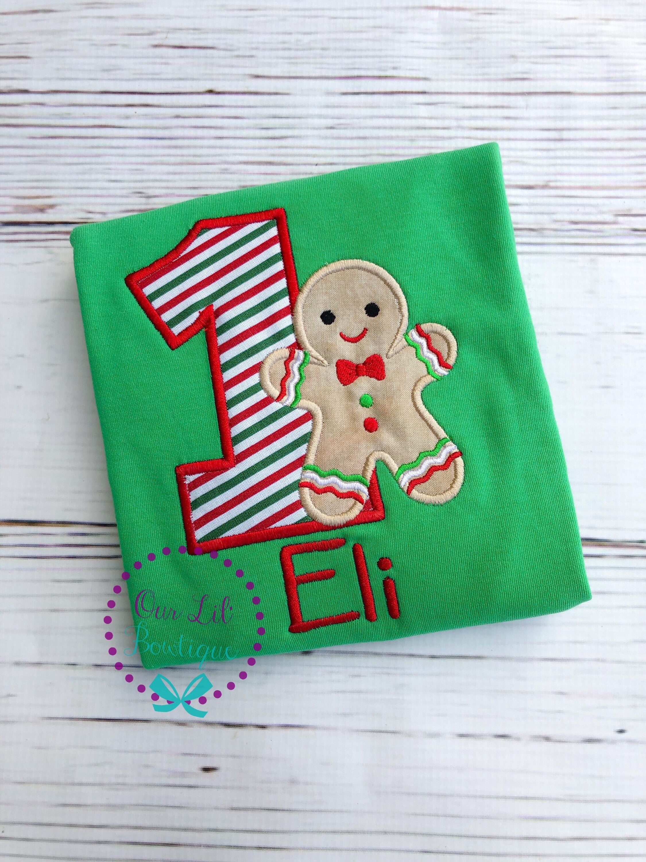 Gingerbread Birthday Applique Shirt - Christmas First Birthday