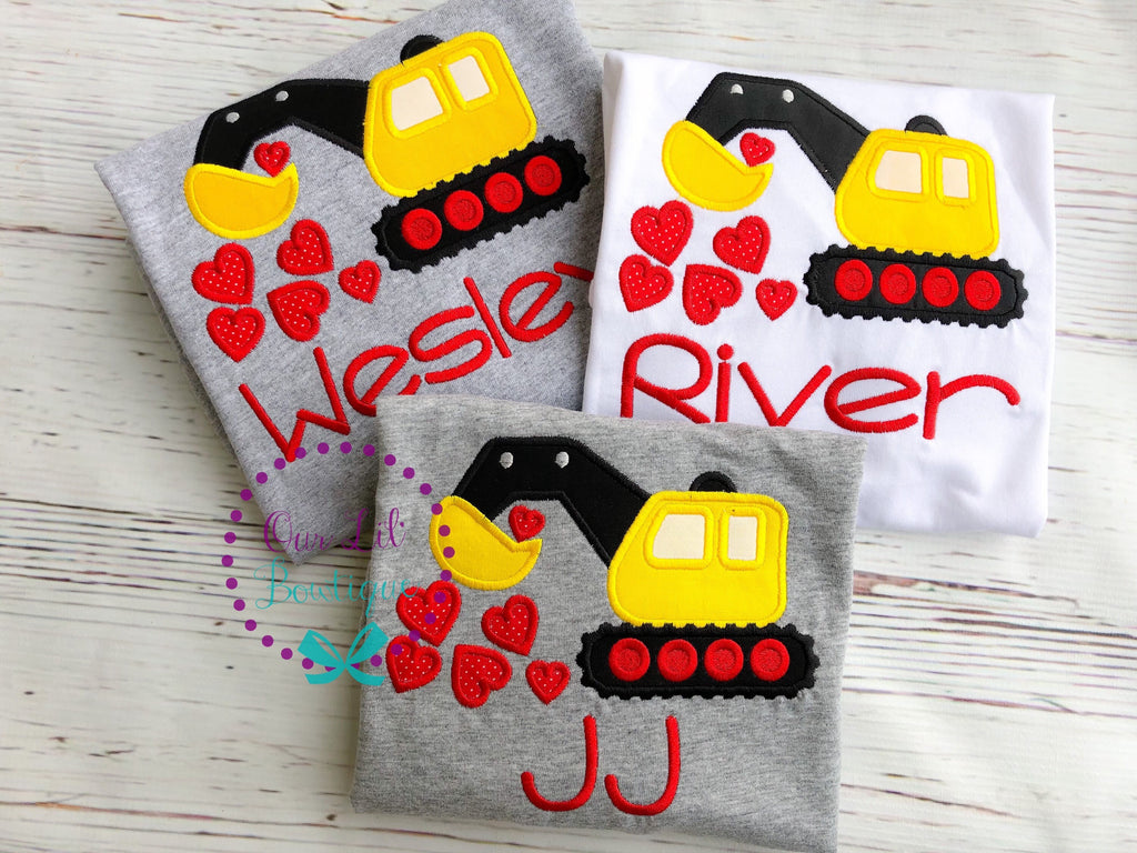 Personalized Valentine's Day Digger Shirt: Embroidered Construction Truck