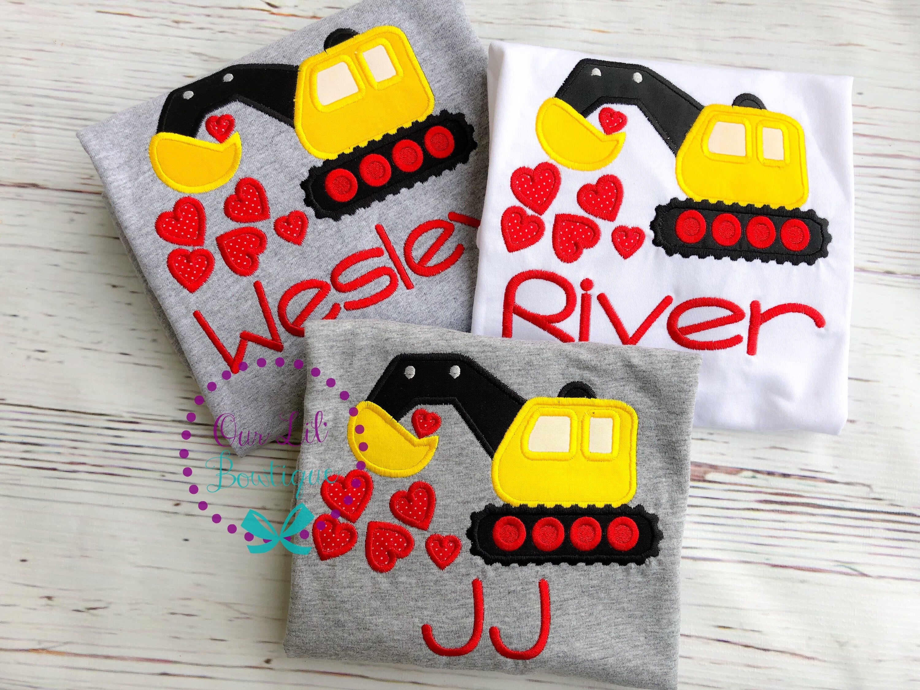 Personalized Valentine's Day Digger Shirt: Embroidered Construction Truck