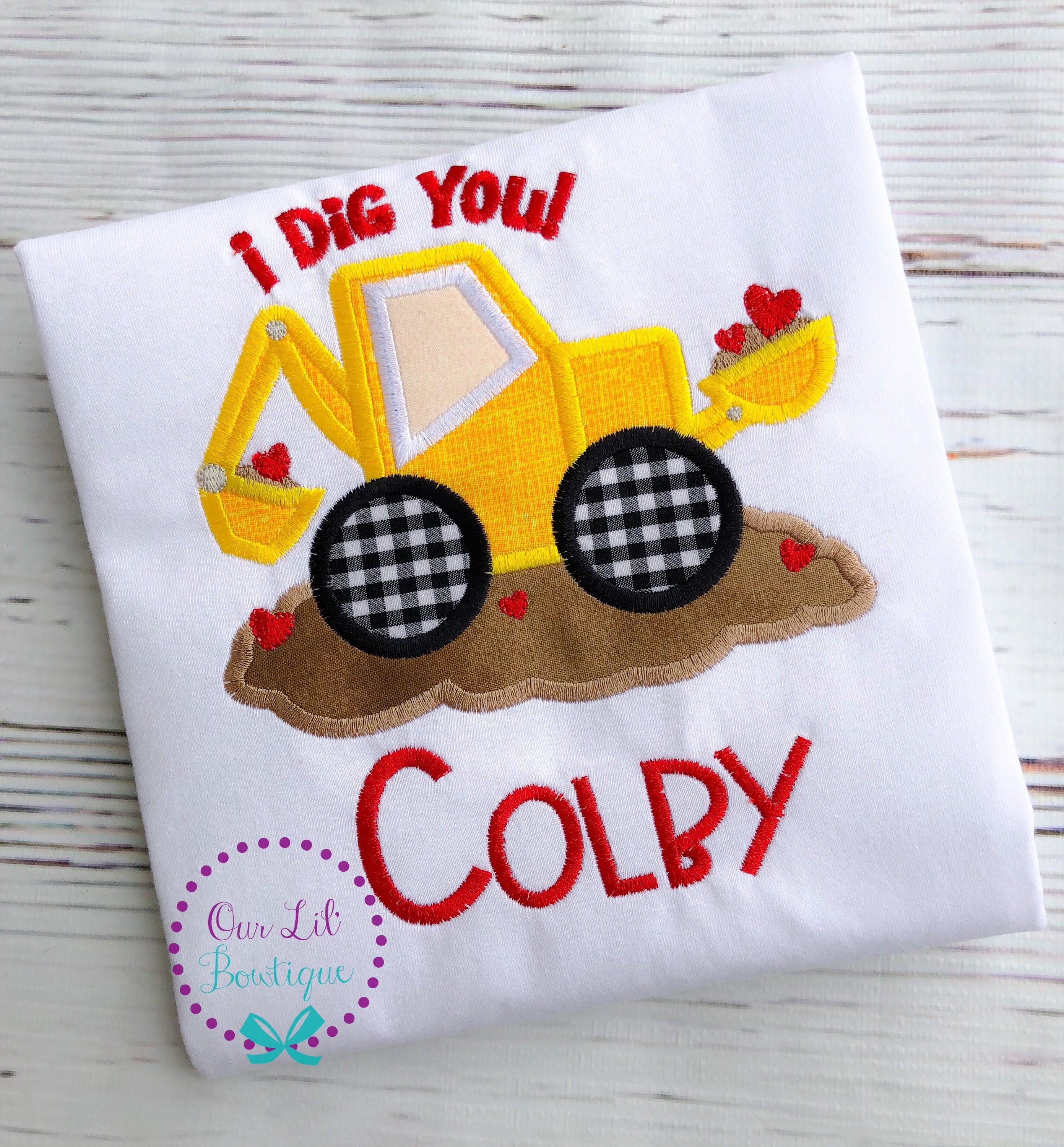 Personalized Valentine's Day Digger Shirt: Embroidered Construction Truck