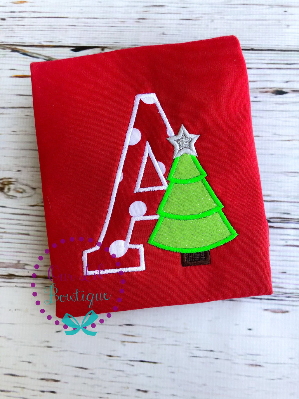 Personalized Initial Christmas Tree Shirt - Embroidered Nutcracker Design