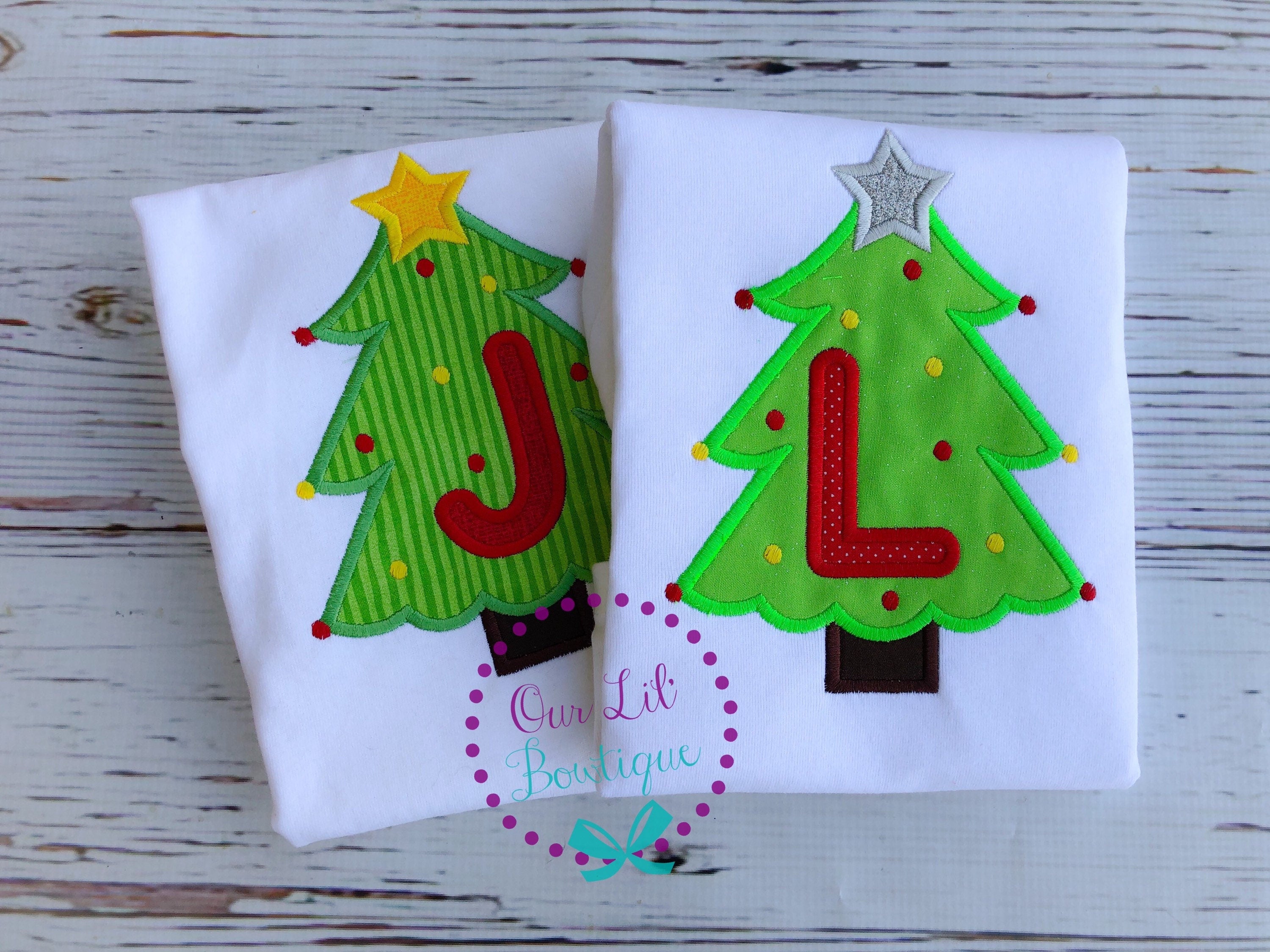 Personalized Christmas Tree Shirt: Applique Initial Tee