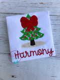 Girls Christmas Tree Applique Shirt: Personalized Holiday Bow