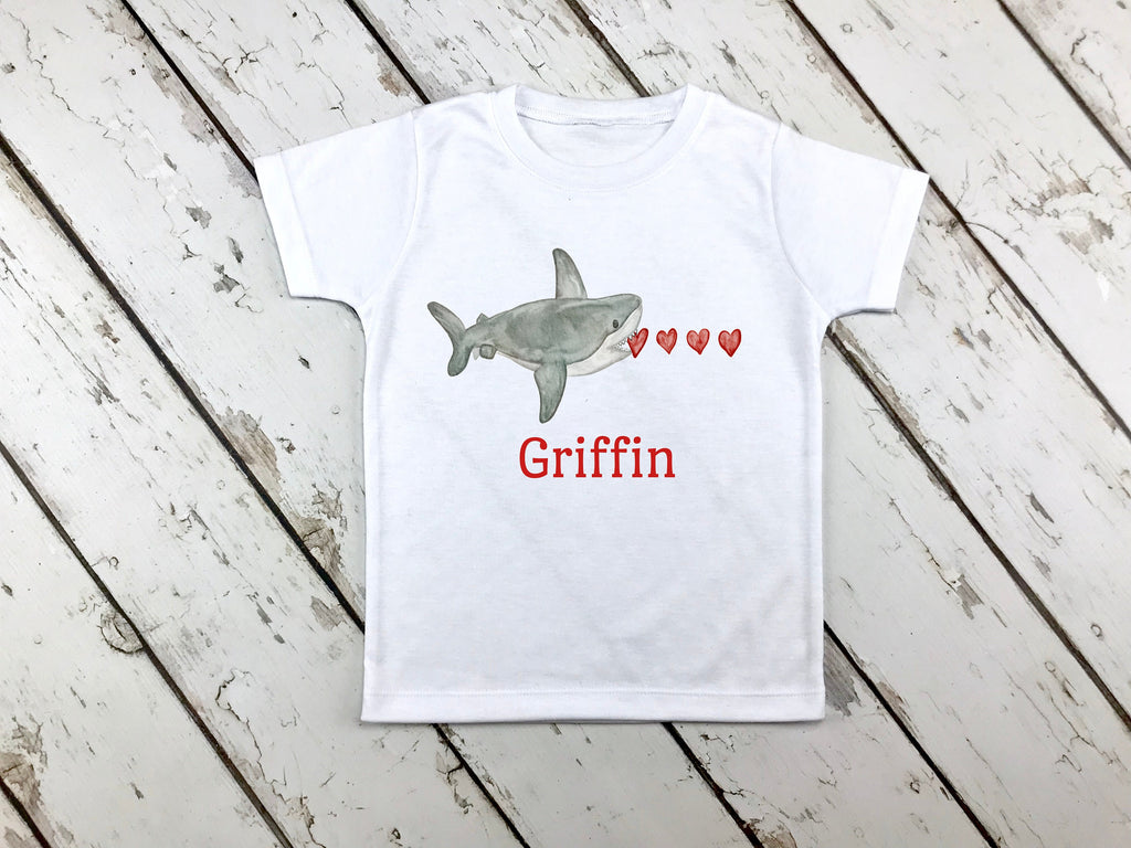 Personalized Boy Valentine Shirt: Shark Hearts Design