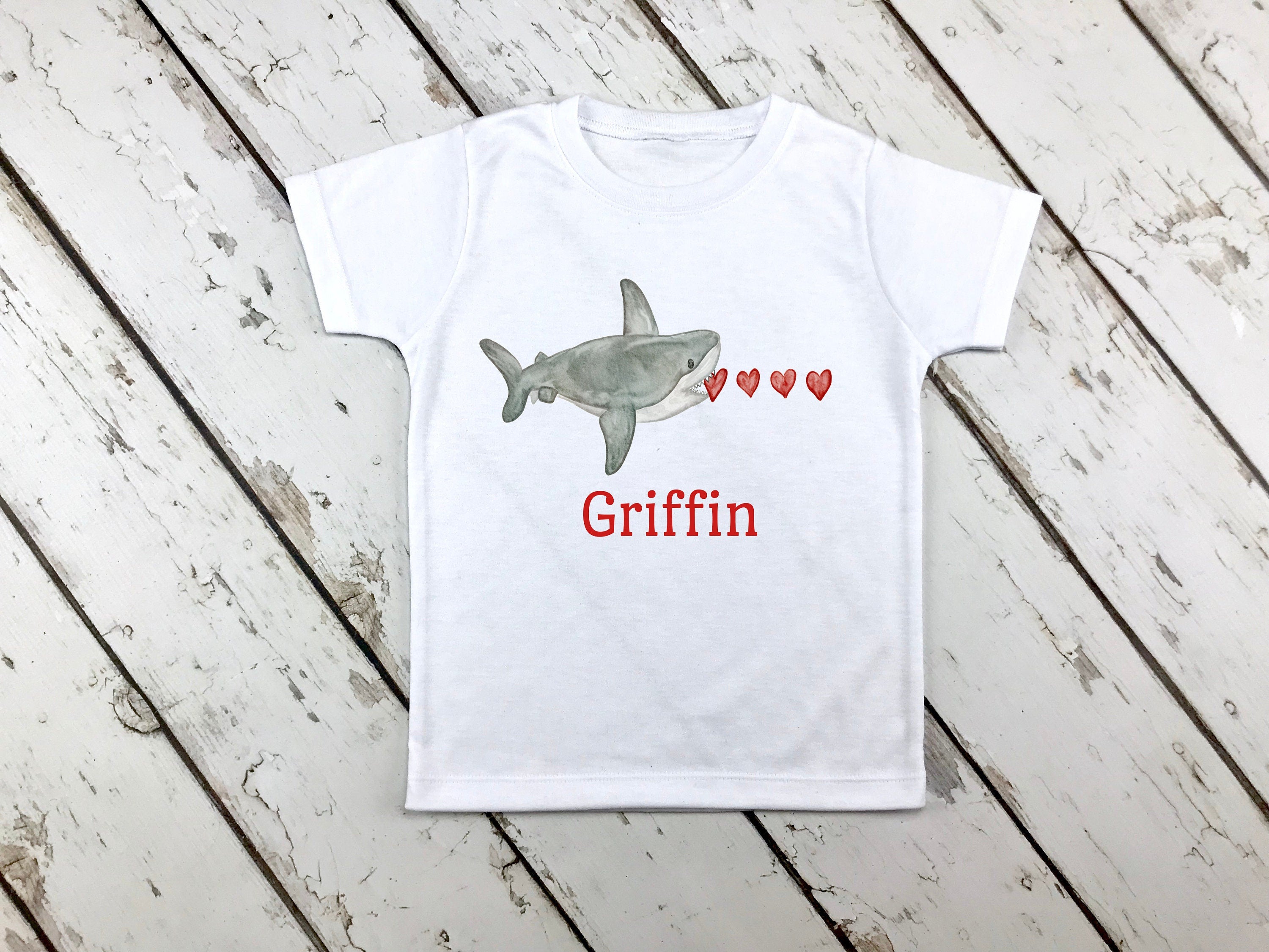 Personalized Boy Valentine Shirt: Shark Hearts Design