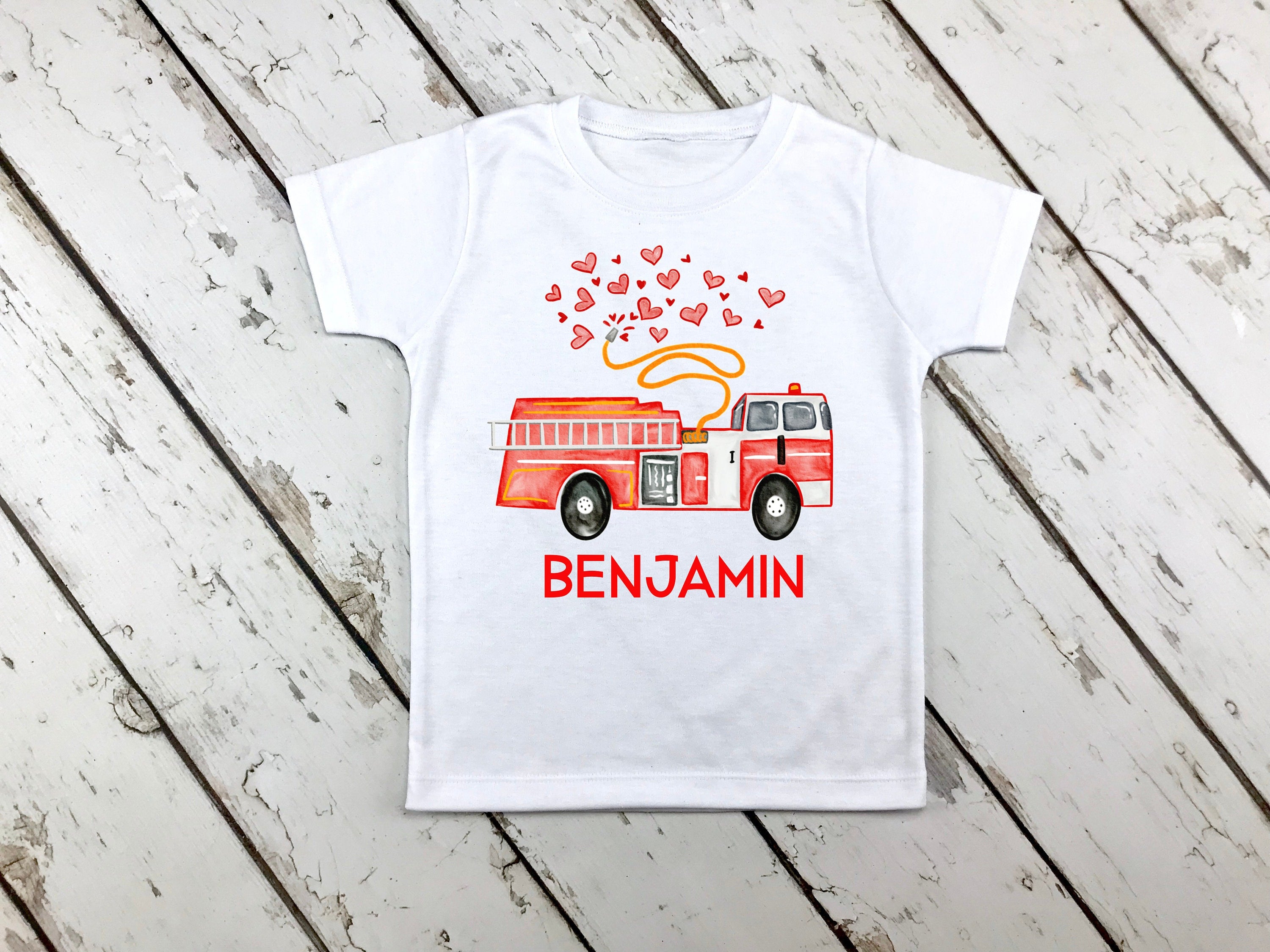 Valentine Firetruck Shirt: Personalized Boy's Raglan Tee