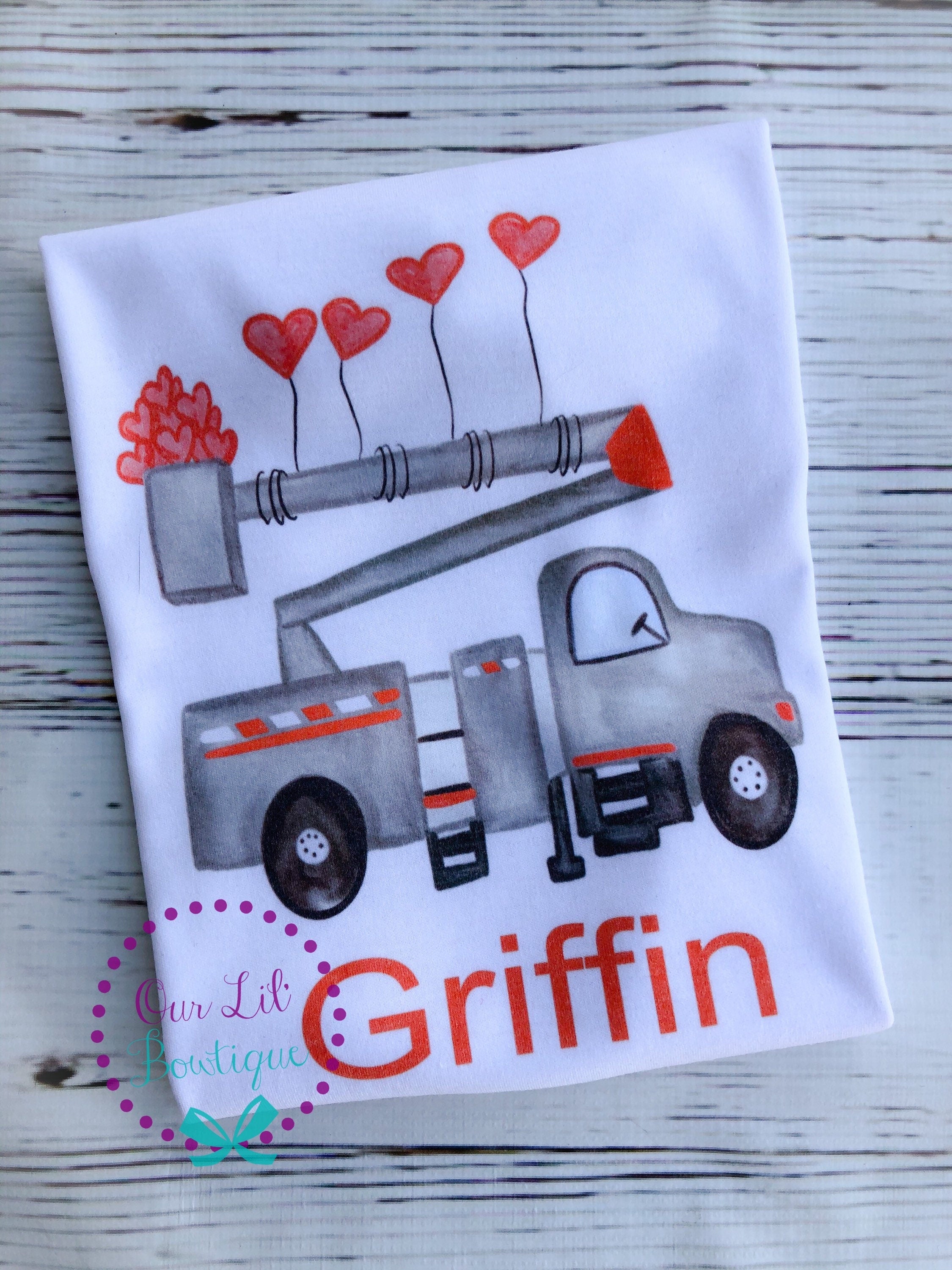 Personalized Valentine Bucket Truck Shirt - Boy's Valentine's Day Tee