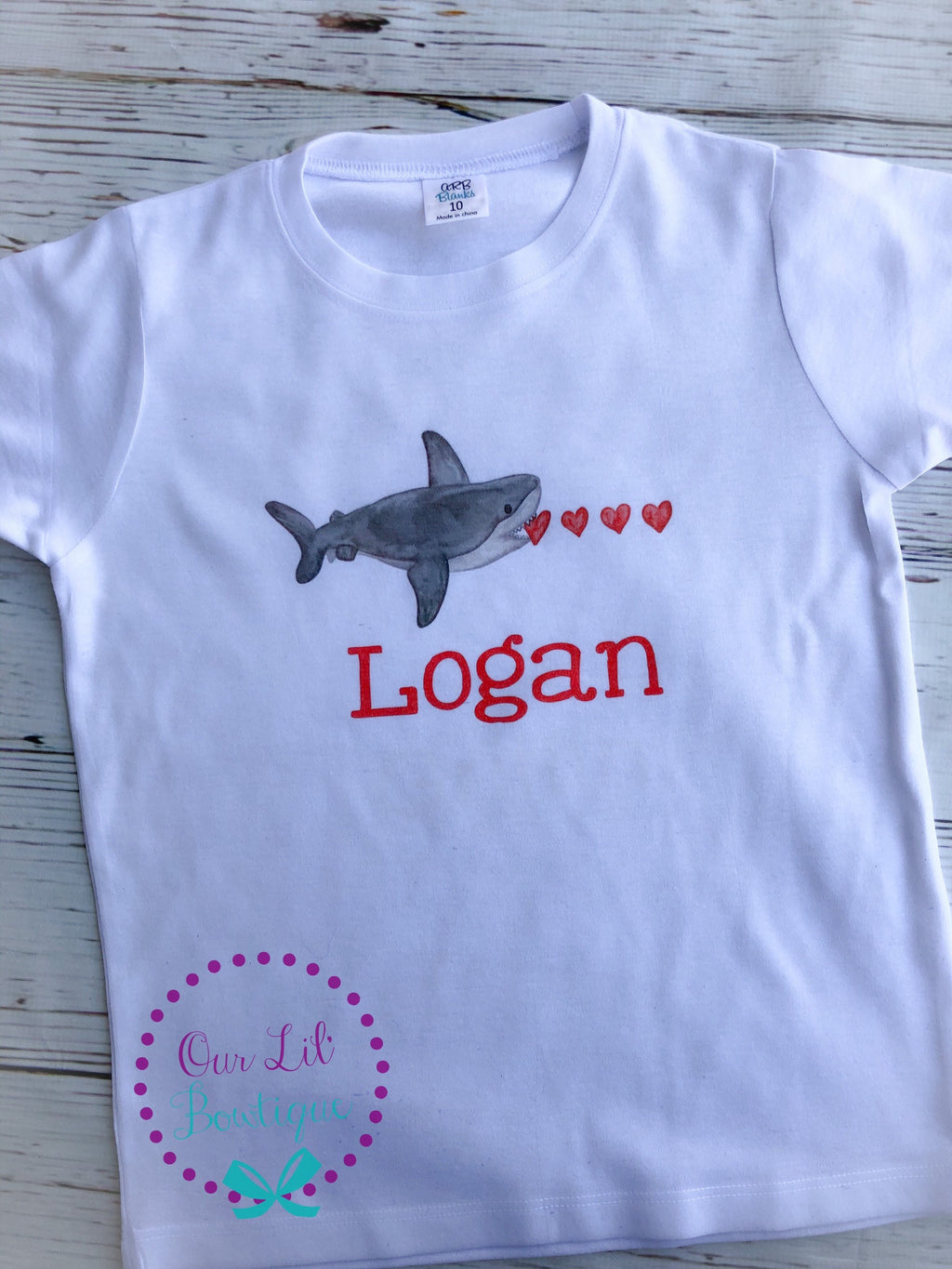 Personalized Boy Valentine Shirt: Shark Hearts Design