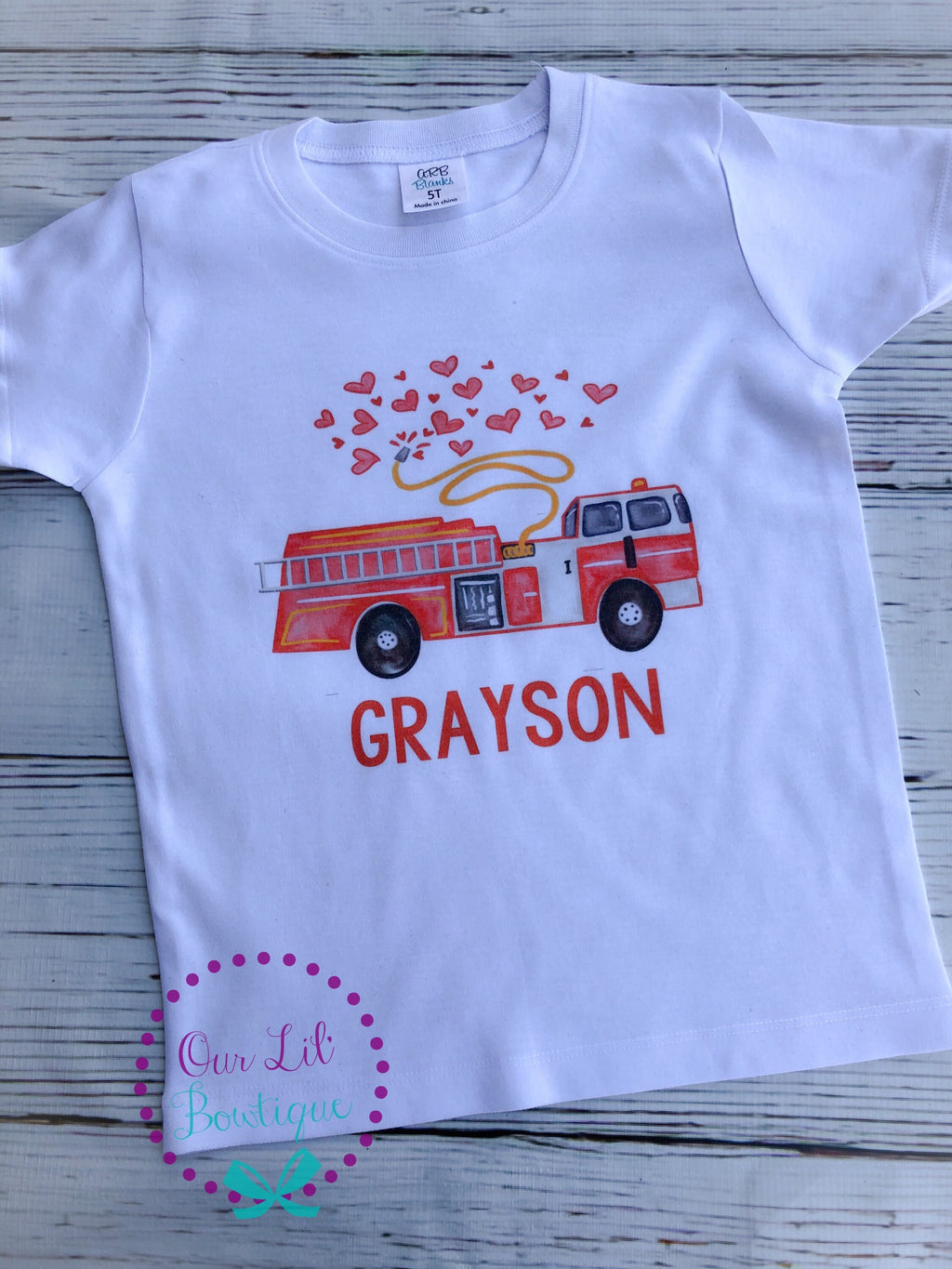 Valentine Firetruck Shirt: Personalized Boy's Raglan Tee