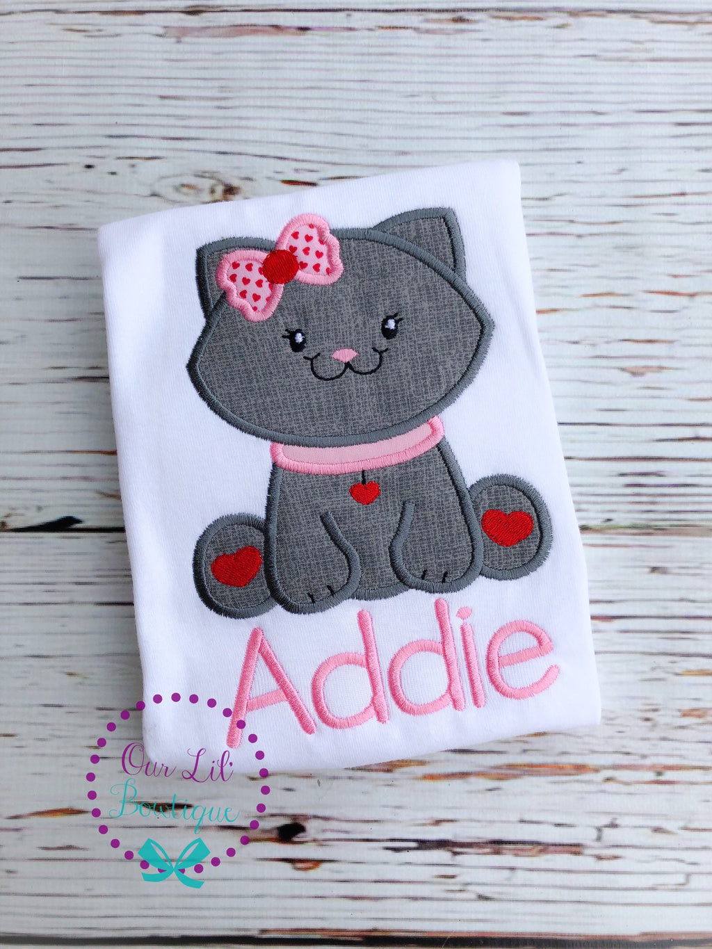 Personalized Valentine's Day Cat Applique Shirt