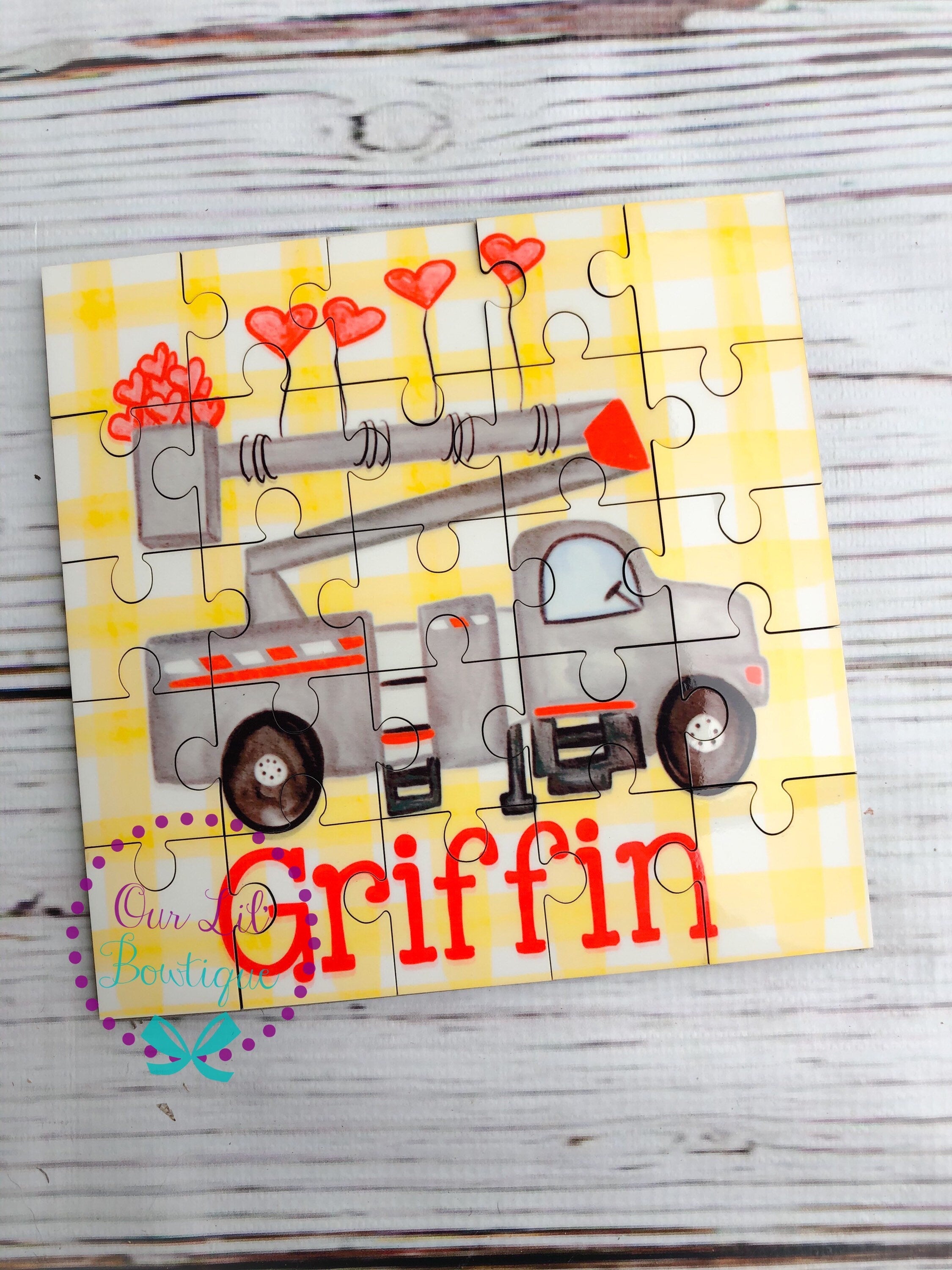 Personalized Valentine Puzzle: Square Hardboard Kids Name Puzzle