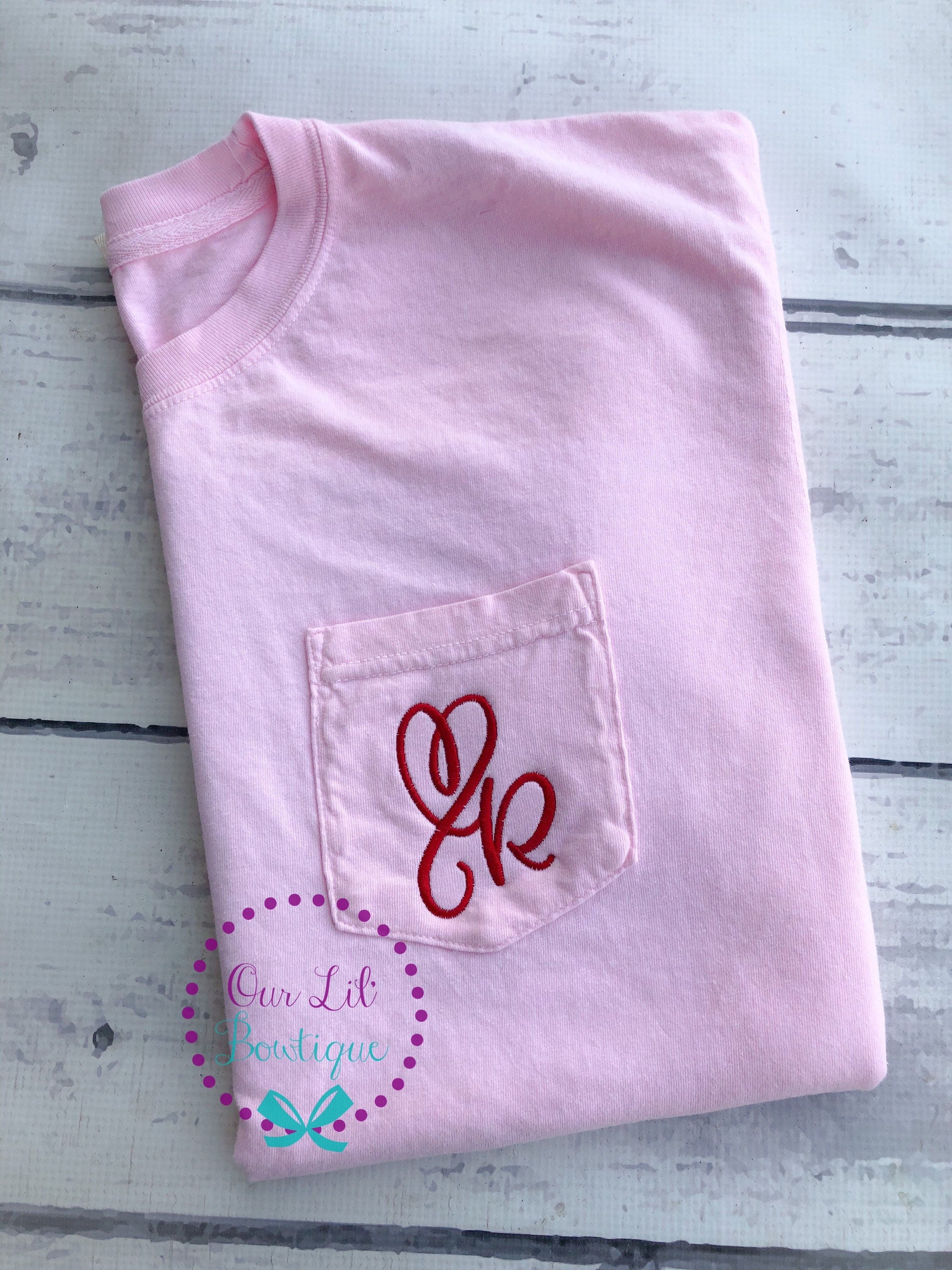 Comfort Colors Initial Pocket Tee - Embroidered Monogrammed Shirt