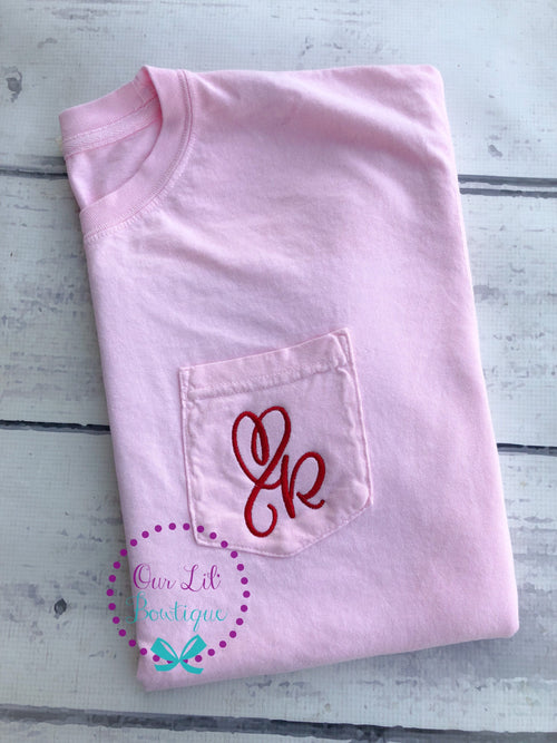 Comfort Colors Initial Pocket Tee - Embroidered Monogrammed Shirt