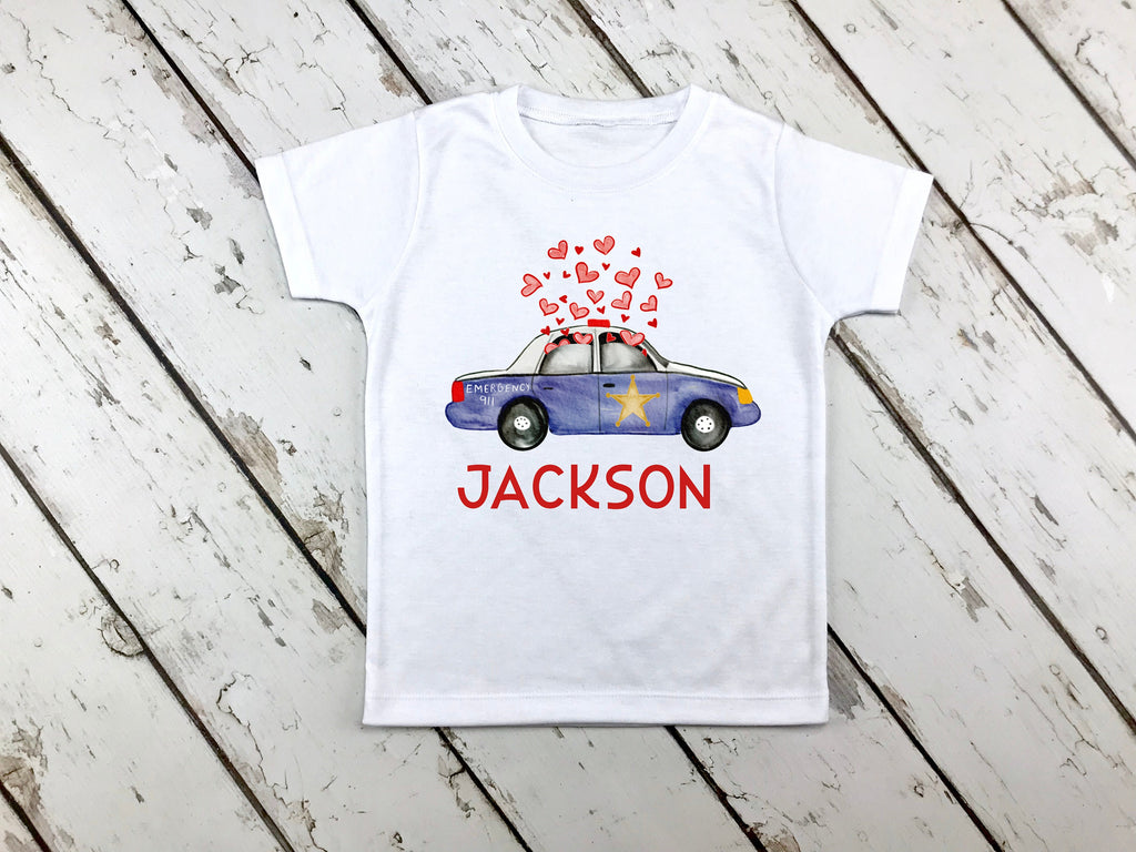 Valentine Police Car Shirt - Boy's Valentine Car - Personalized Valentine - Boy Valentine Shirt - Personalized - Police Car Shirt