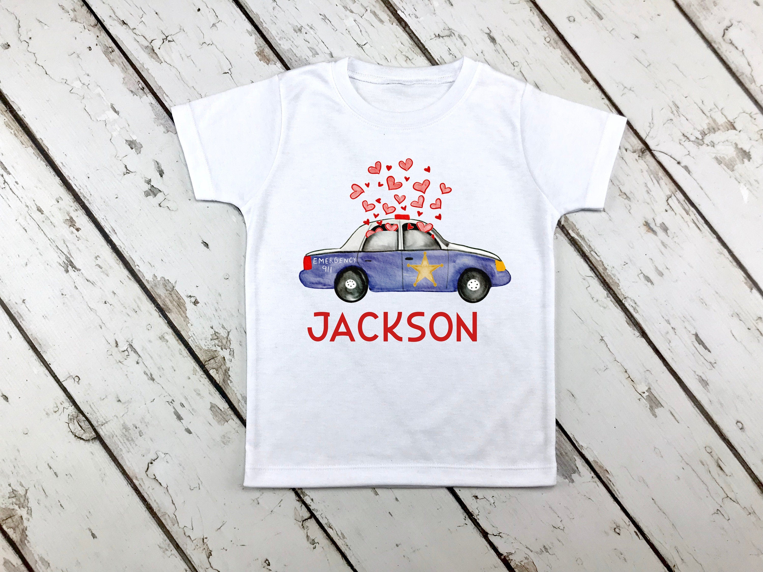Valentine Police Car Shirt - Boy's Valentine Car - Personalized Valentine - Boy Valentine Shirt - Personalized - Police Car Shirt