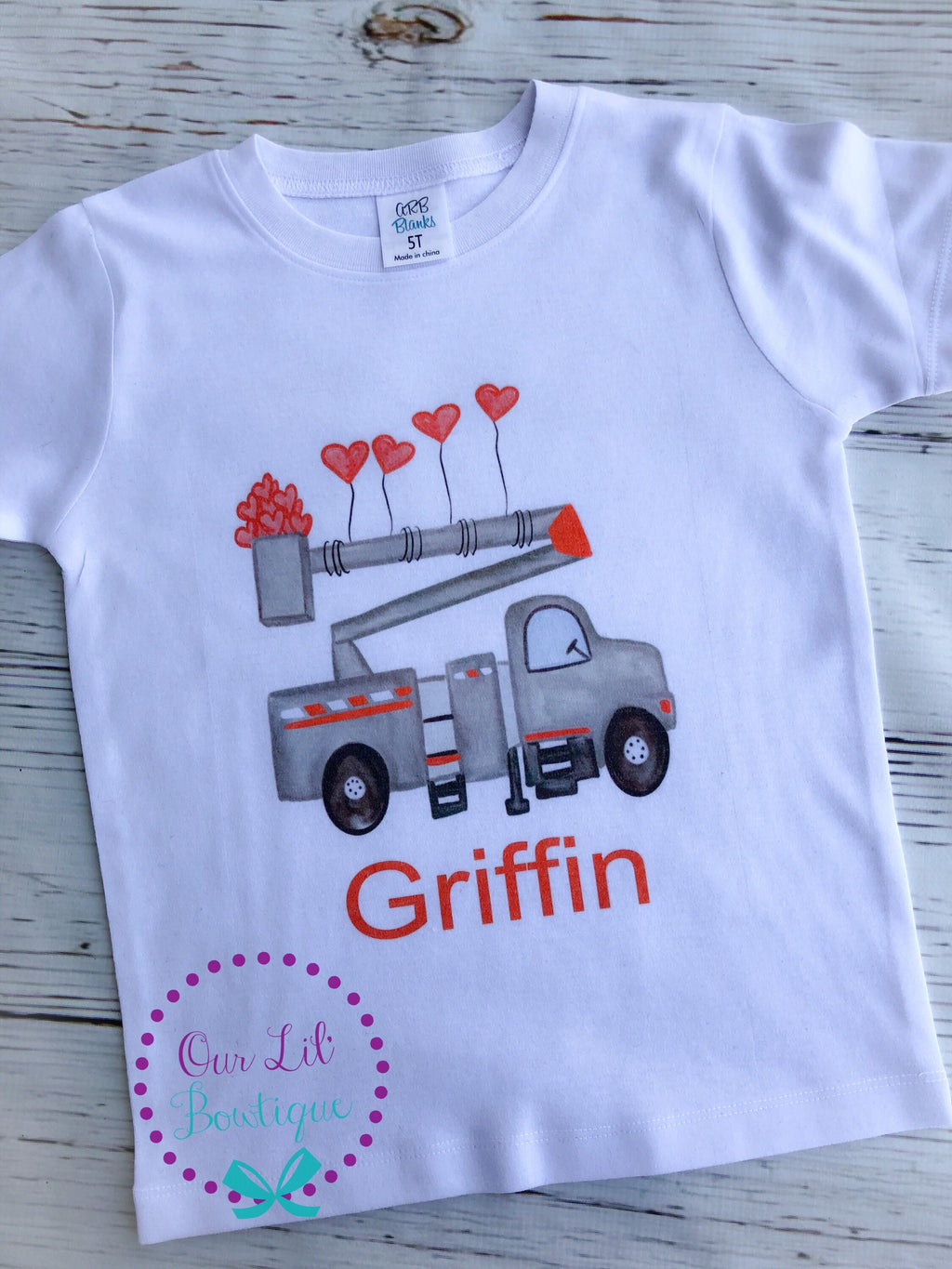 Personalized Valentine Bucket Truck Shirt - Boy's Valentine's Day Tee