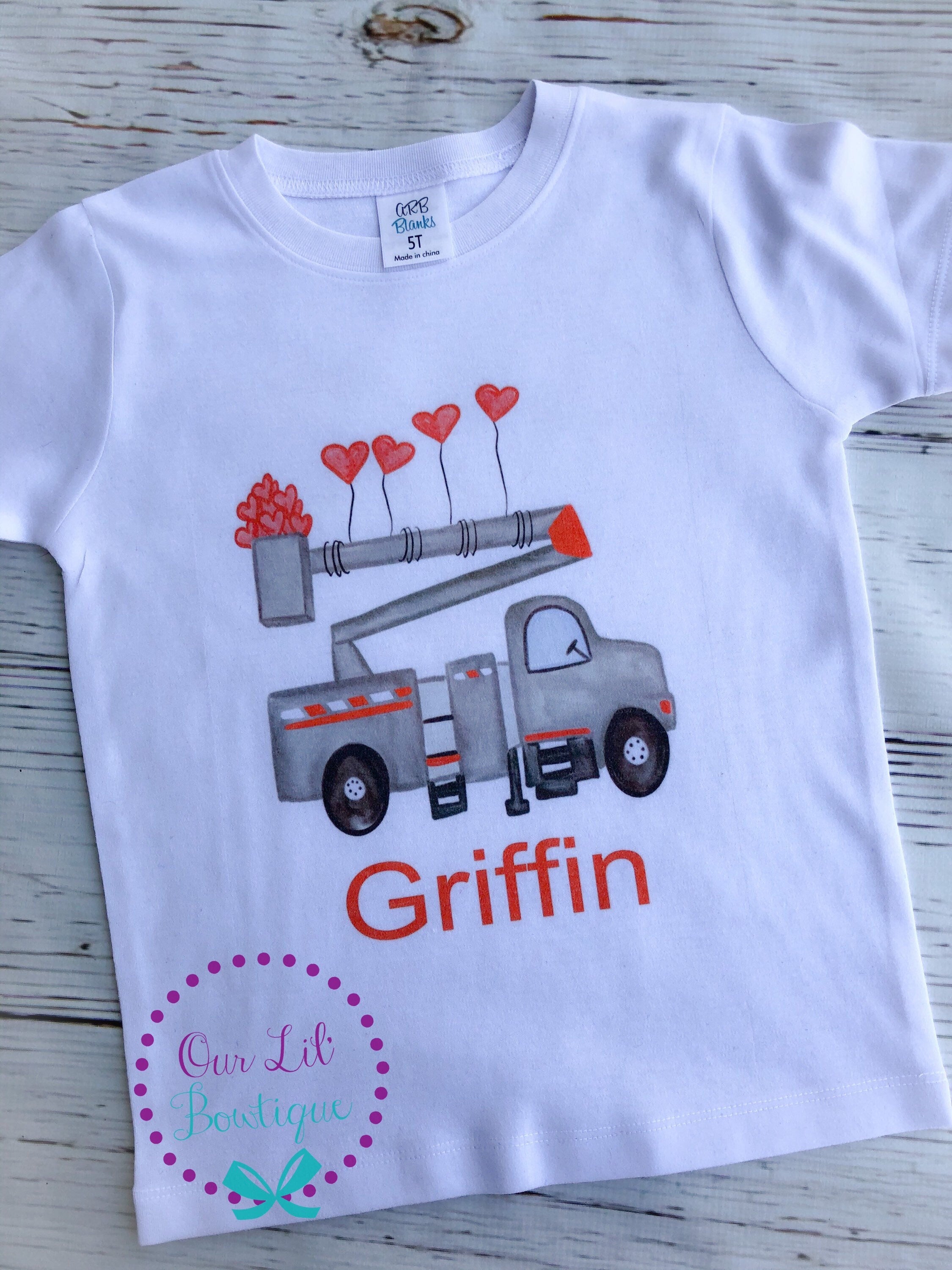 Personalized Valentine Bucket Truck Shirt - Boy's Valentine's Day Tee