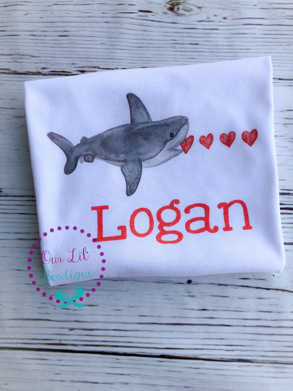 Personalized Boy Valentine Shirt: Shark Hearts Design