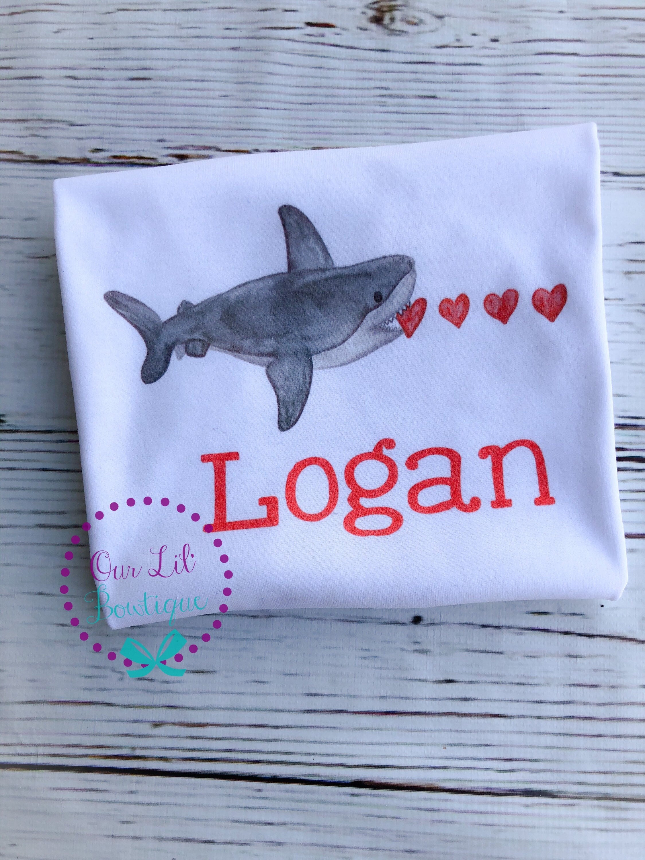 Personalized Boy Valentine Shirt: Shark Hearts Design