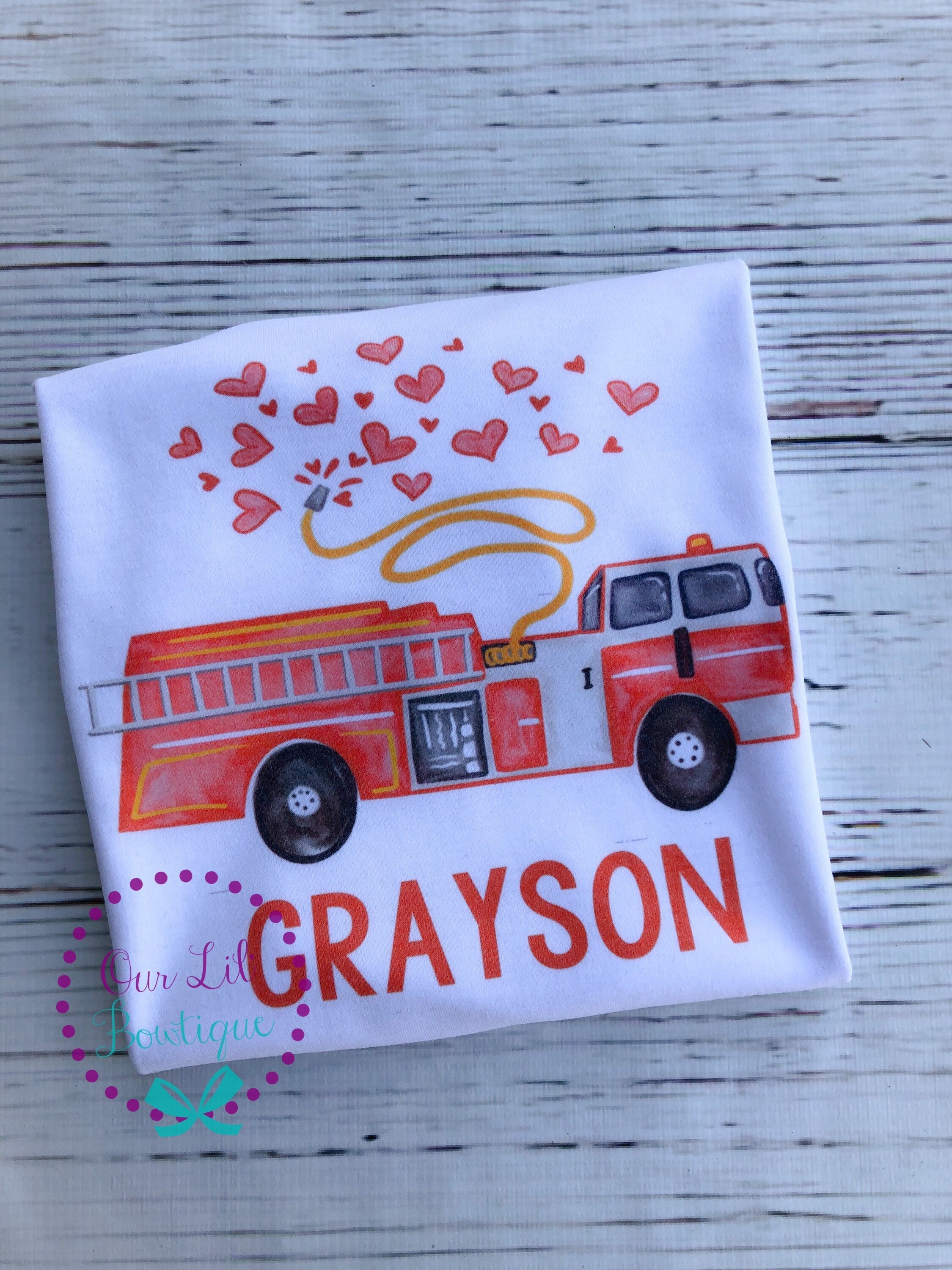 Valentine Firetruck Shirt: Personalized Boy's Raglan Tee