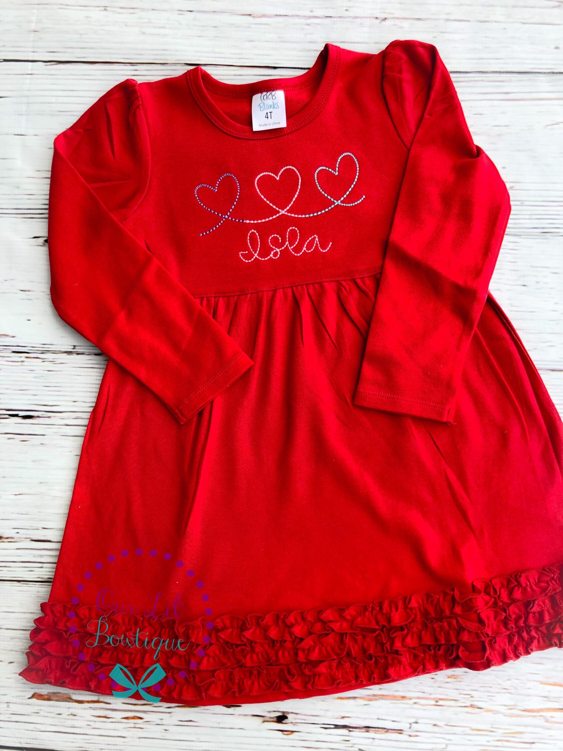 Personalized Valentine's Day Dress: Heart Name Ruffle Dress