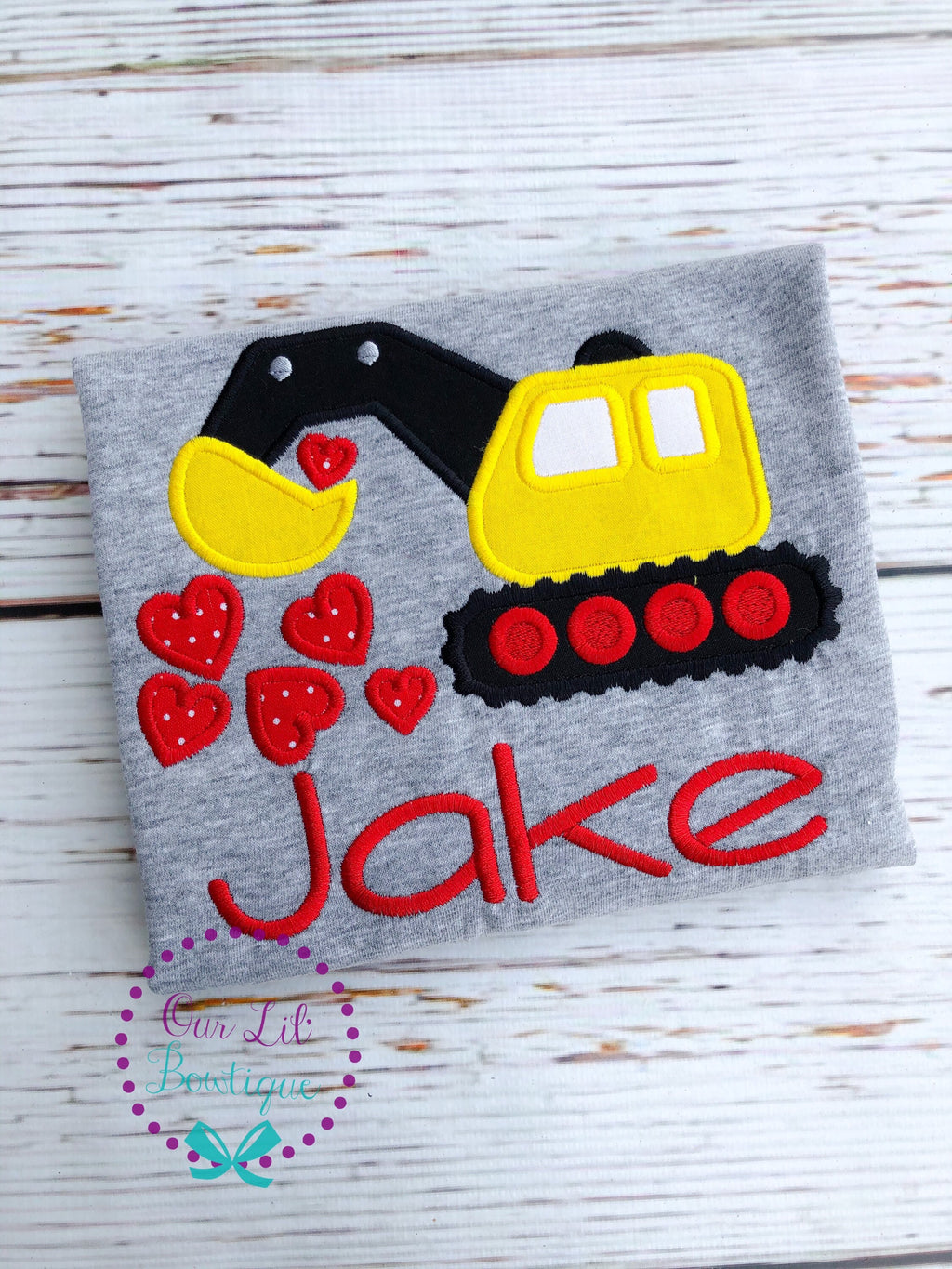 Personalized Valentine's Day Digger Shirt: Embroidered Construction Truck