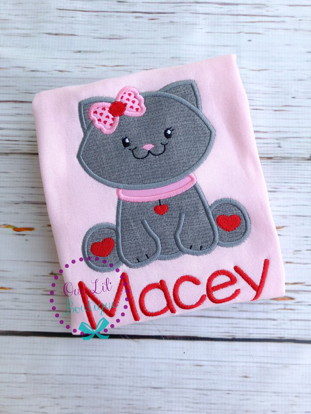 Personalized Valentine's Day Cat Applique Shirt
