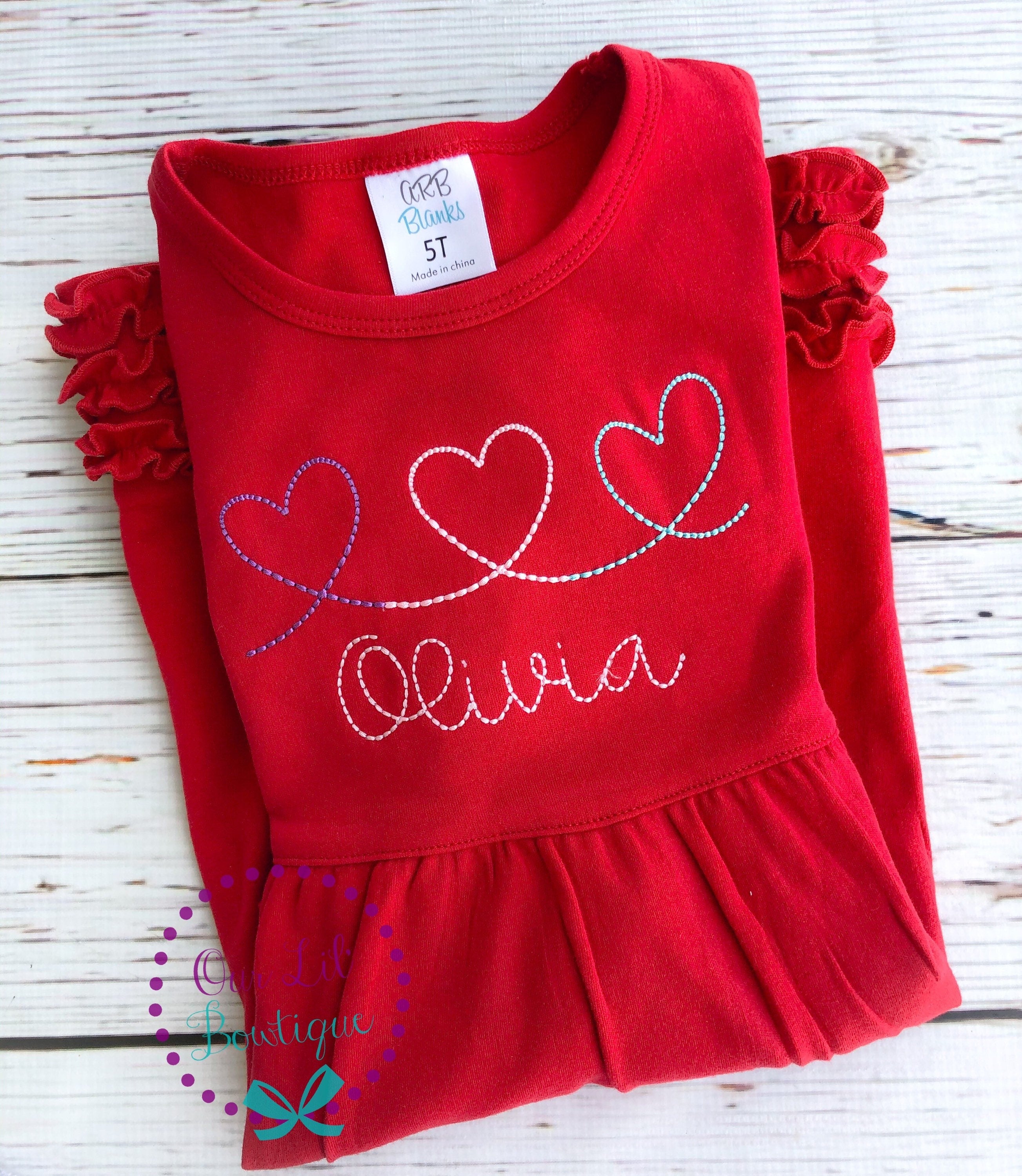 Personalized Valentine's Day Dress: Heart Name Ruffle Dress