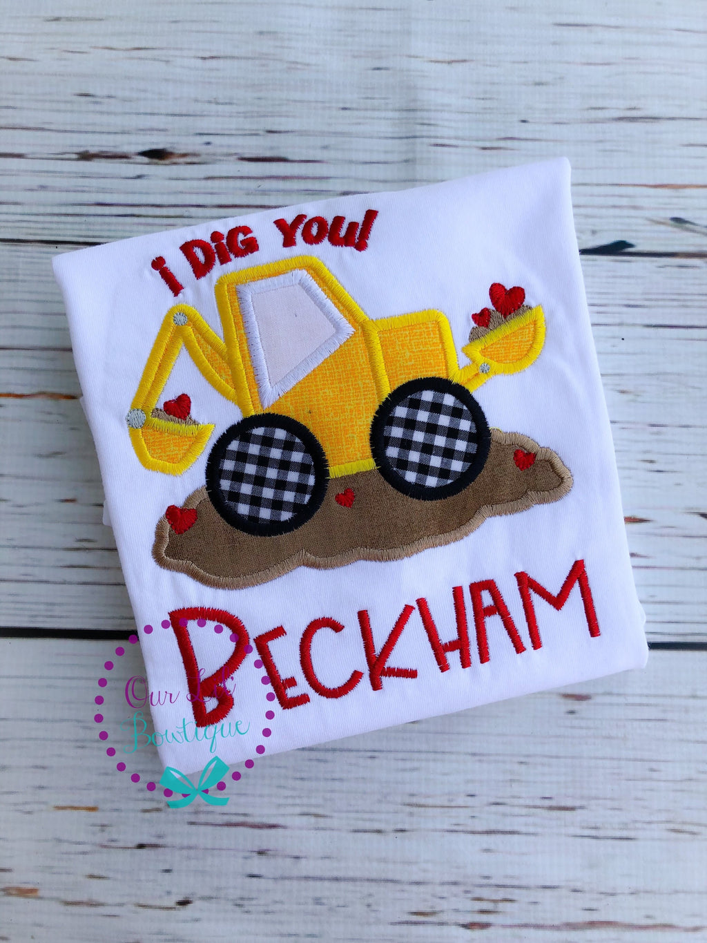 Personalized Valentine's Day Digger Shirt: Embroidered Construction Truck