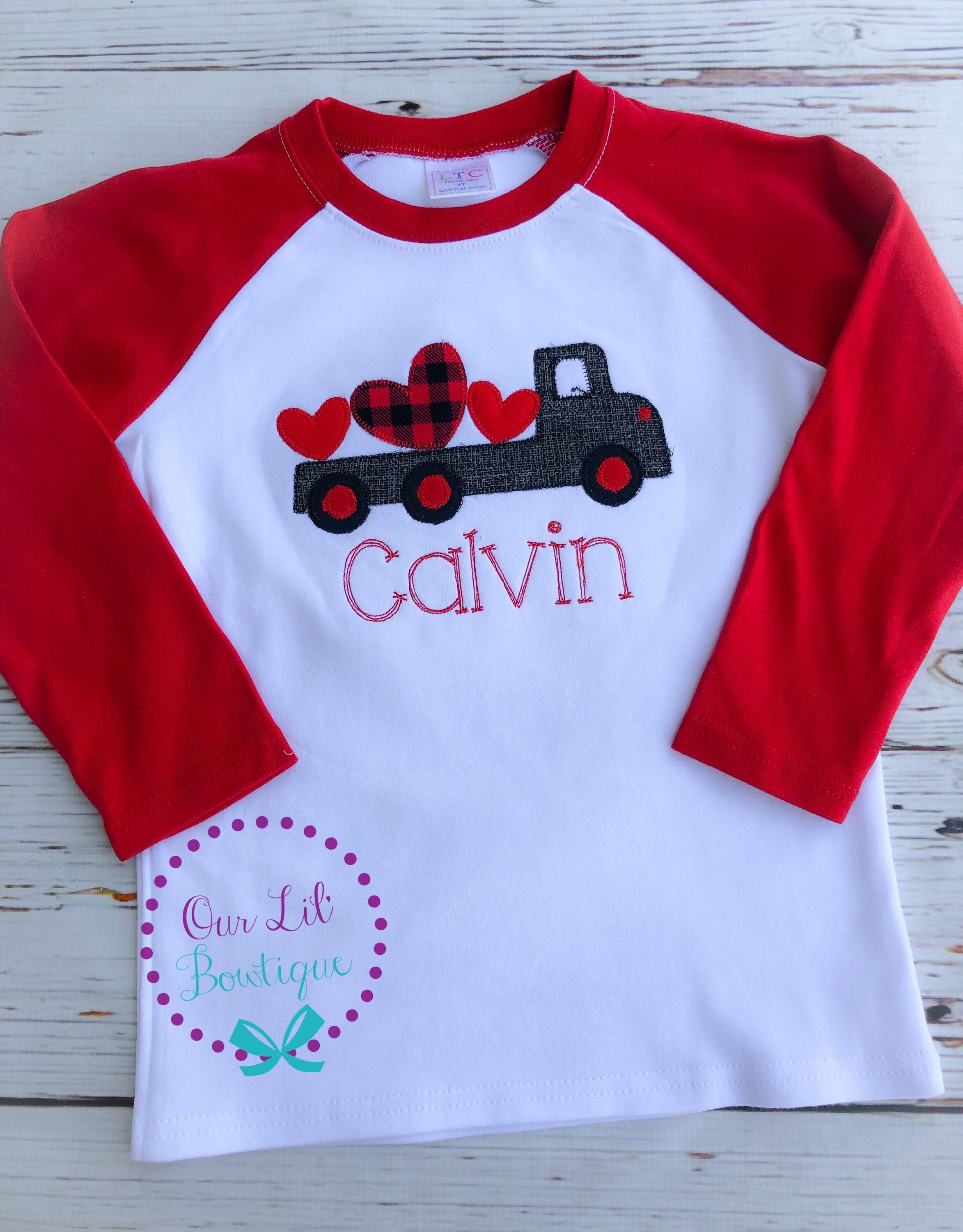 Personalized Valentine's Truck Shirt: Embroidered Heart Applique