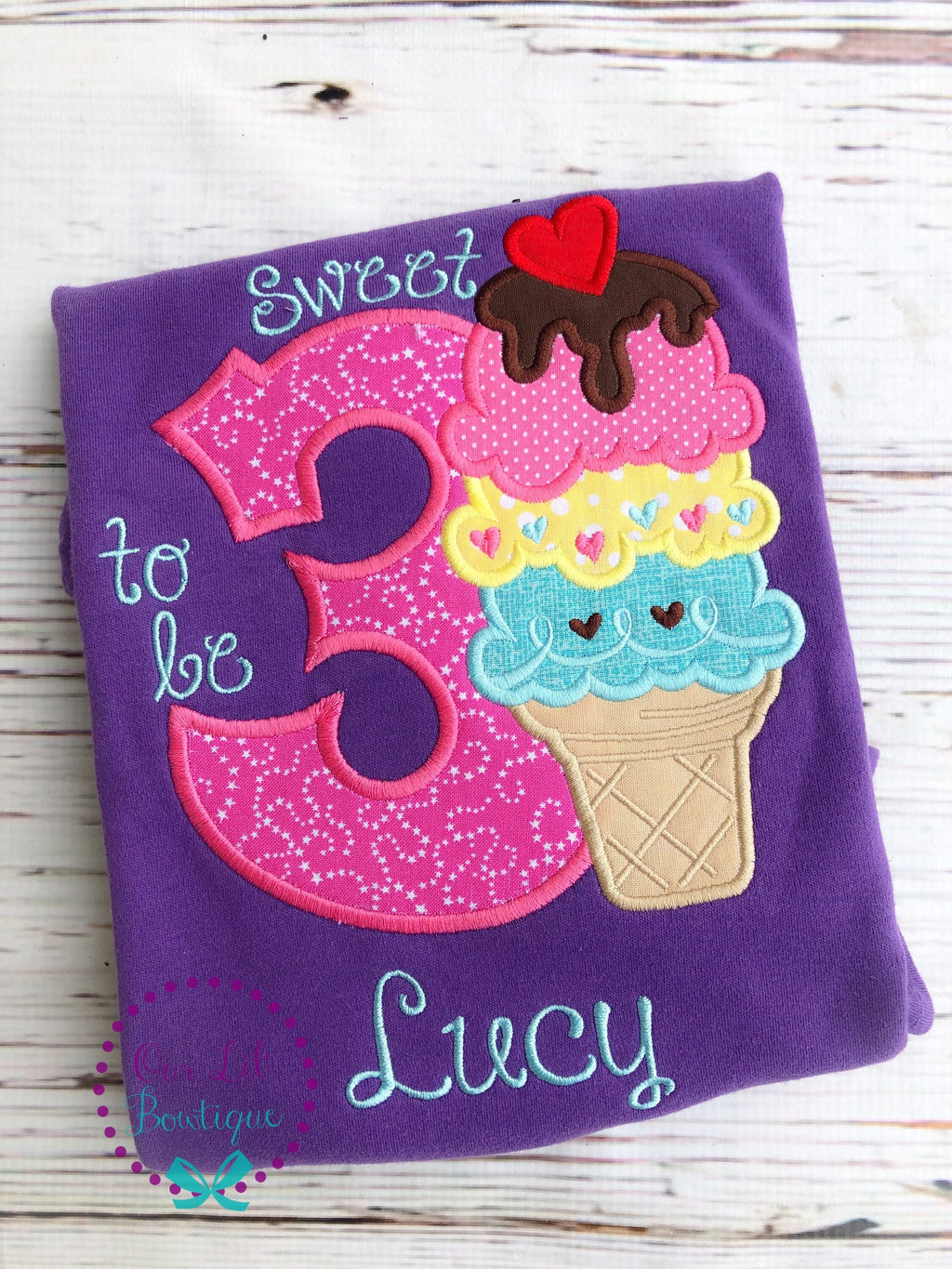Ice Cream Birthday Shirt - Ice Cream Birthday - It's Sweet To Be Three - Birthday Shirt- Personalized Birthday - Personalized - Birthday