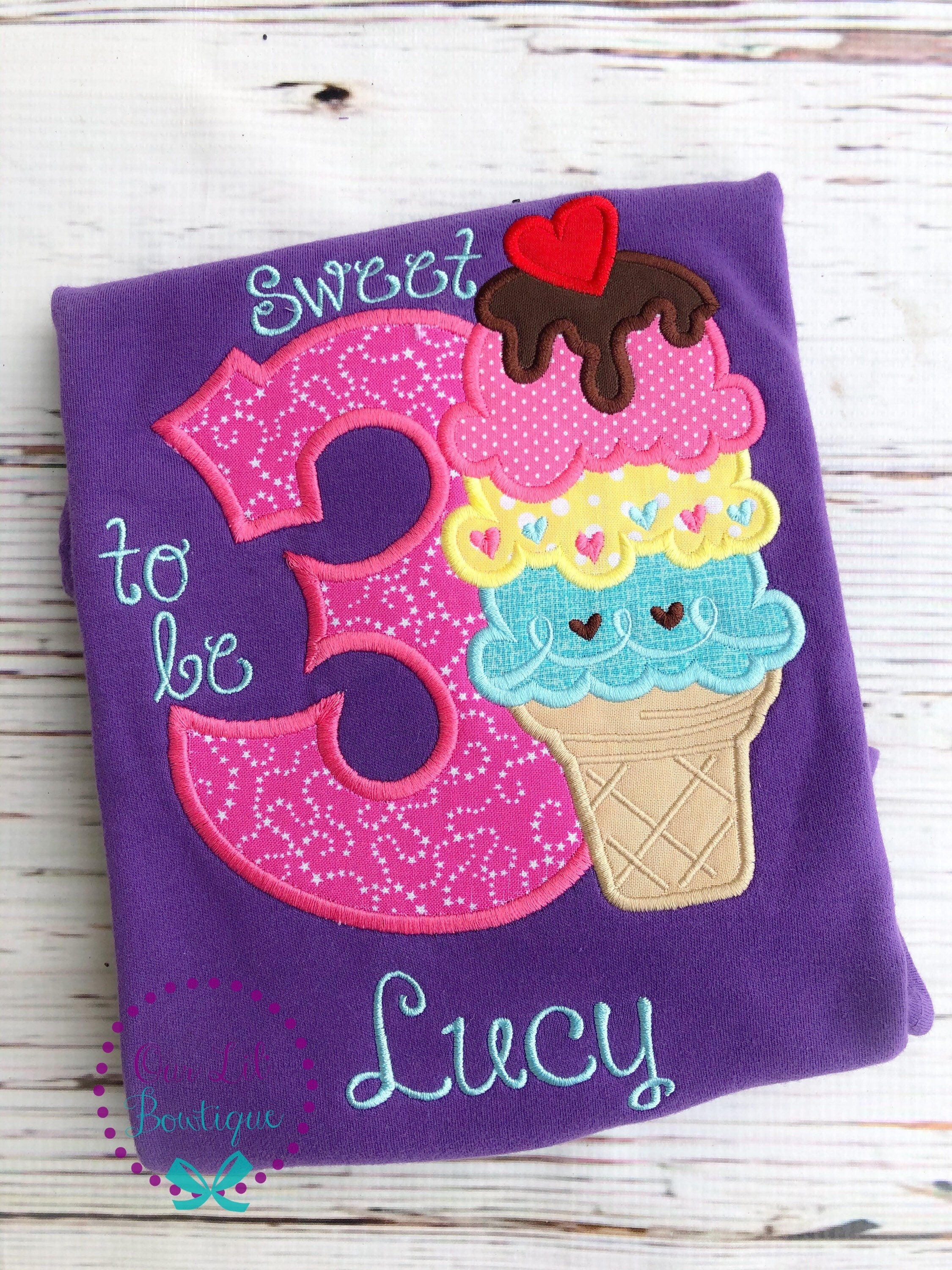 Ice Cream Birthday Shirt - Ice Cream Birthday - It's Sweet To Be Three - Birthday Shirt- Personalized Birthday - Personalized - Birthday