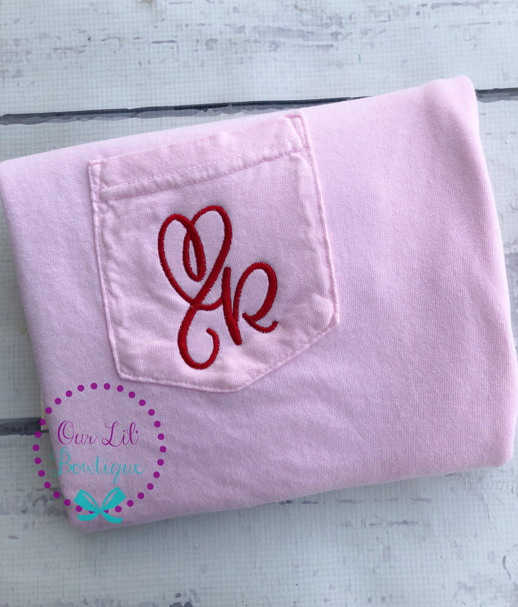 Comfort Colors Initial Pocket Tee - Embroidered Monogrammed Shirt