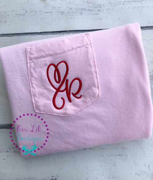 Comfort Colors Initial Pocket Tee - Embroidered Monogrammed Shirt