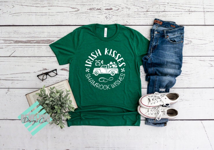 Womens St. Patrick's Day Shirt: Irish Kisses Shamrock Wishes Tee