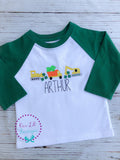 Personalized St. Patrick's Day Shirt: Shamrock Trucks, Boy's Raglan