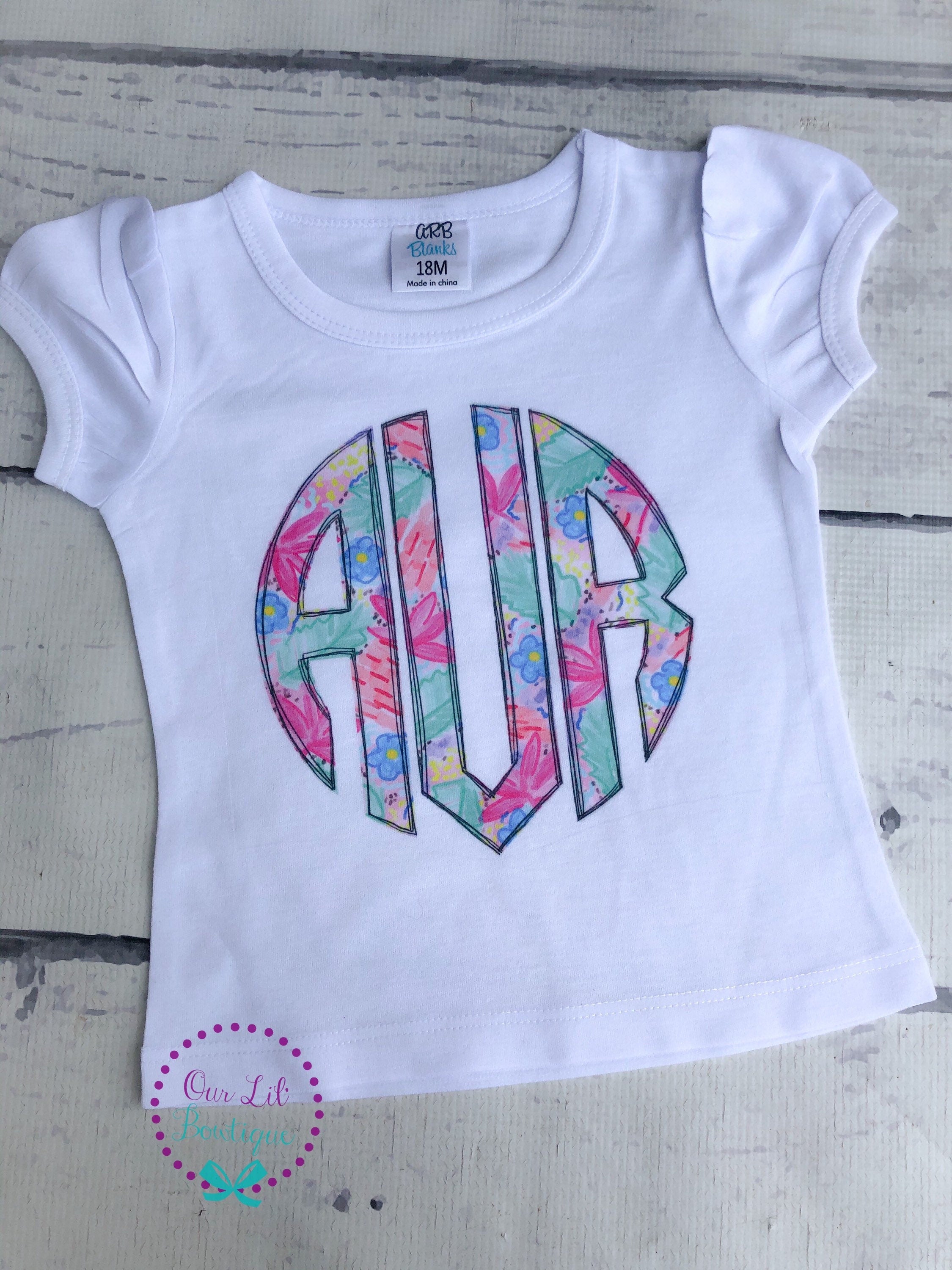 Floral Monogram Shirt: Personalized Girls Summer Tee