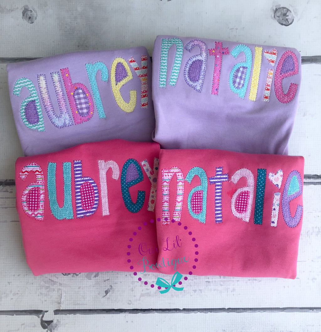 Personalized Name Shirt - Girls Name Shirt - Birthday - Appliqued Name Shirt - Vintage Stitch Name Shirt - Girls Monogram Shirt - Applique