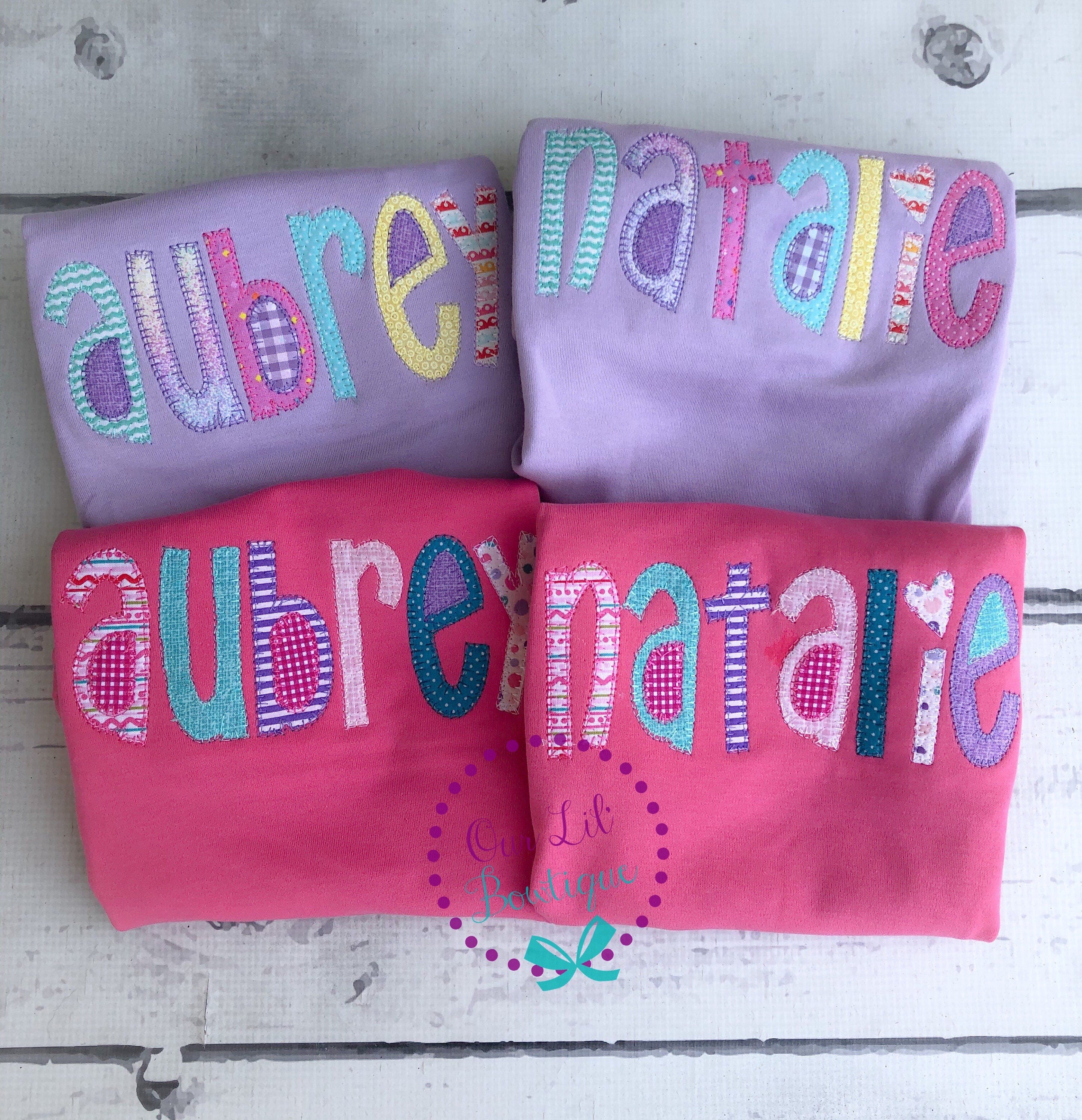 Personalized Name Shirt - Girls Name Shirt - Birthday - Appliqued Name Shirt - Vintage Stitch Name Shirt - Girls Monogram Shirt - Applique
