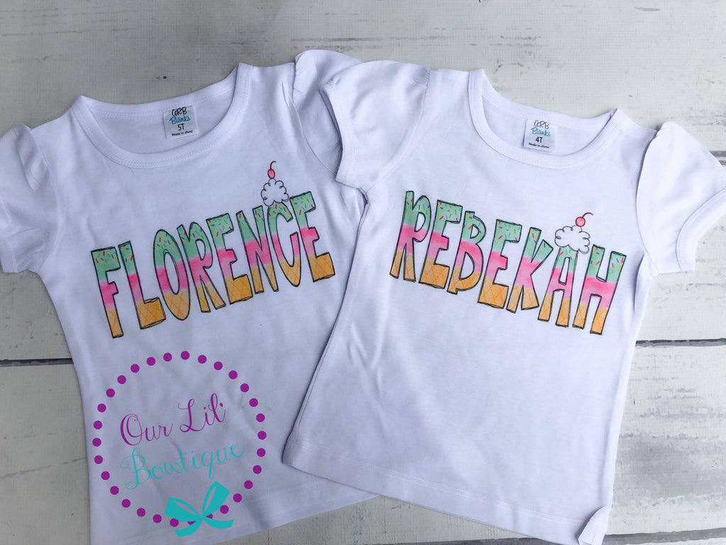 Girls Personalized Ice Cream Shirt: Summer Name Tee