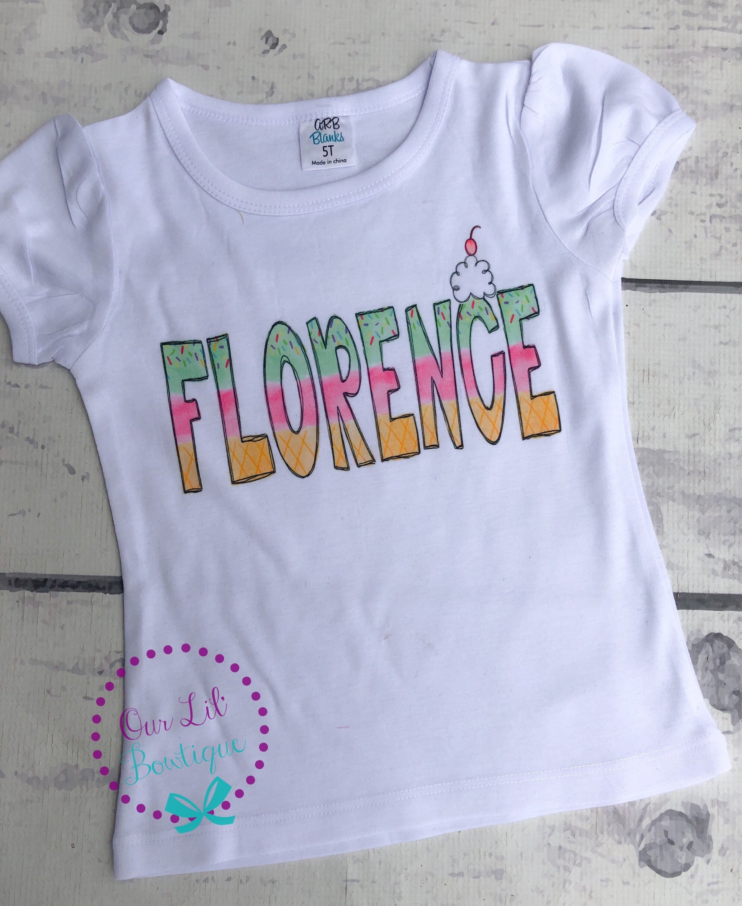 Girls Personalized Ice Cream Shirt: Summer Name Tee