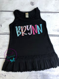 Personalized Appliqued Name Dress - Girls Embroidered Cotton Tank