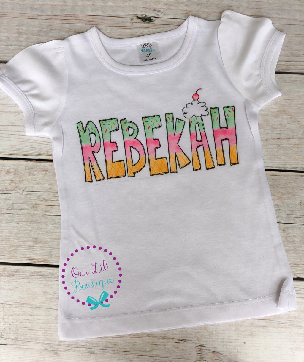 Girls Personalized Ice Cream Shirt: Summer Name Tee