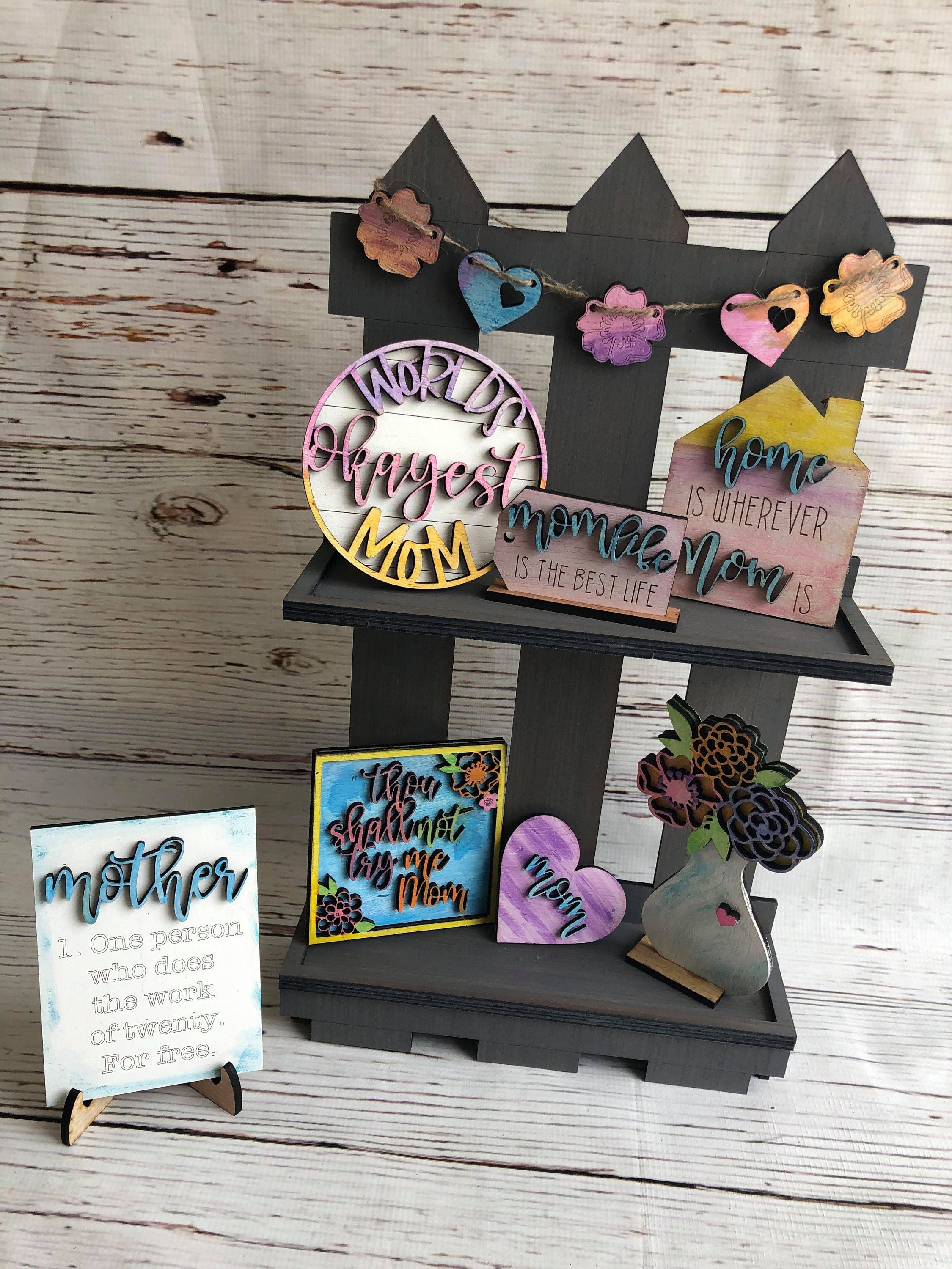 Mothers Day Tiered Tray Bundle -Worlds Okayest Mom - Farmhouse Easter Tiered Tray Set - Mom Life is the Best Life - Mom - Mother - Gift