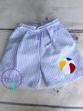 Monogrammed Seersucker Swim Trunks: Beach Ball Applique, Boys Bathing Suit