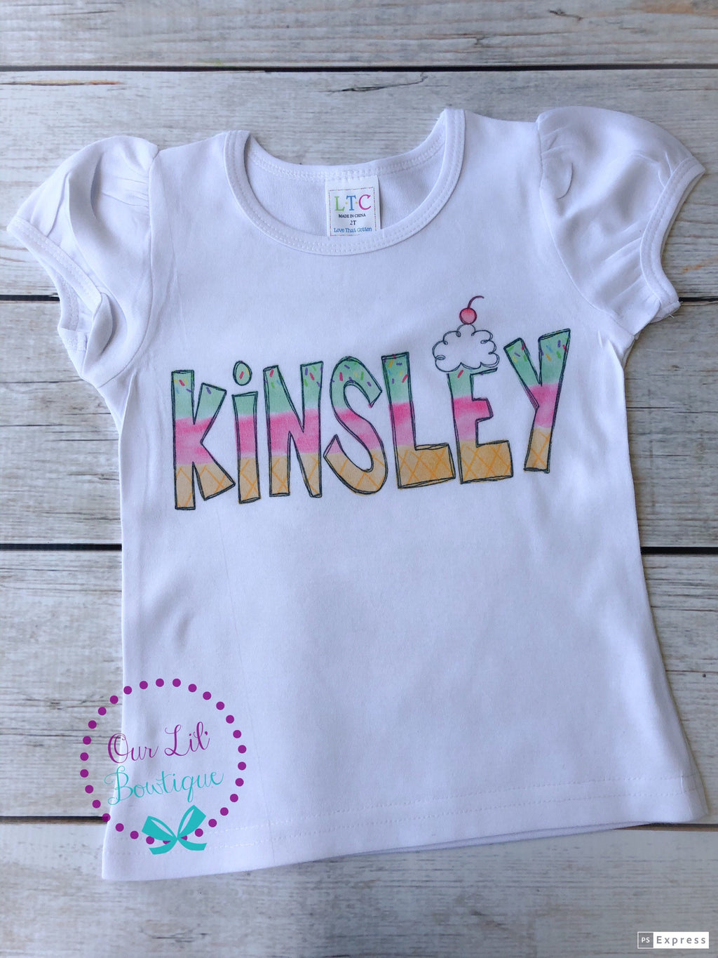 Girls Personalized Ice Cream Shirt: Summer Name Tee