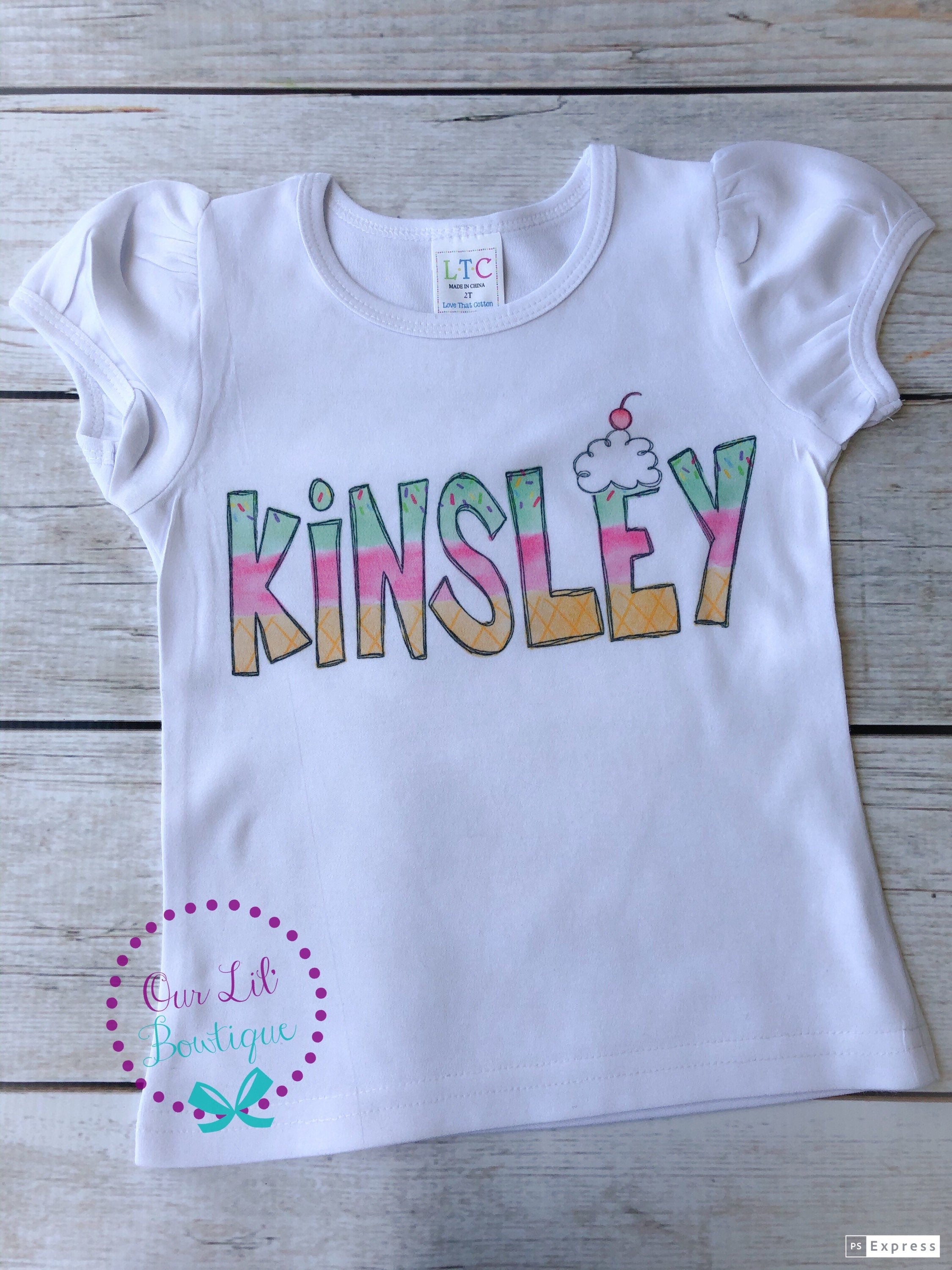 Girls Personalized Ice Cream Shirt: Summer Name Tee