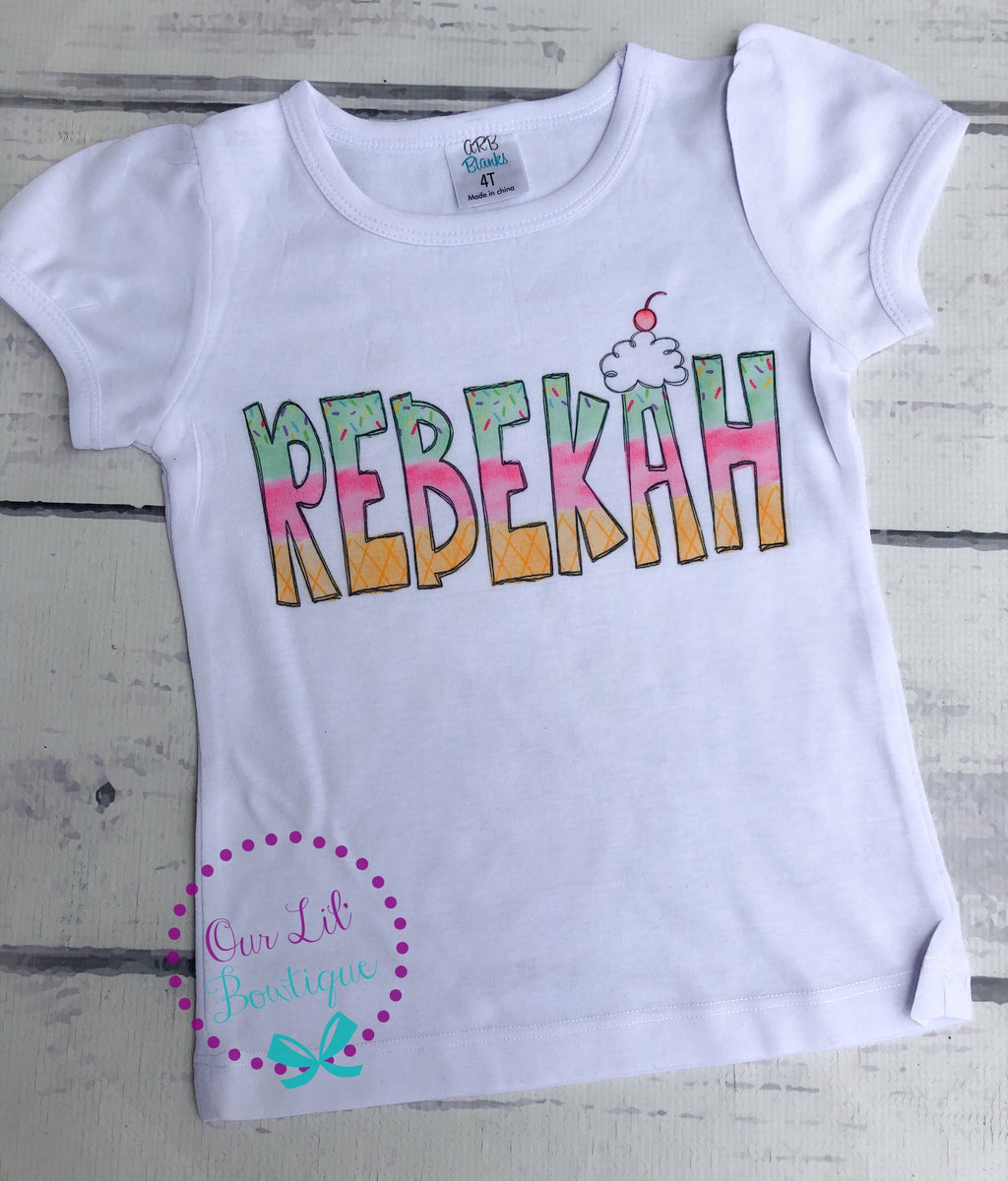 Girls Personalized Ice Cream Shirt: Summer Name Tee